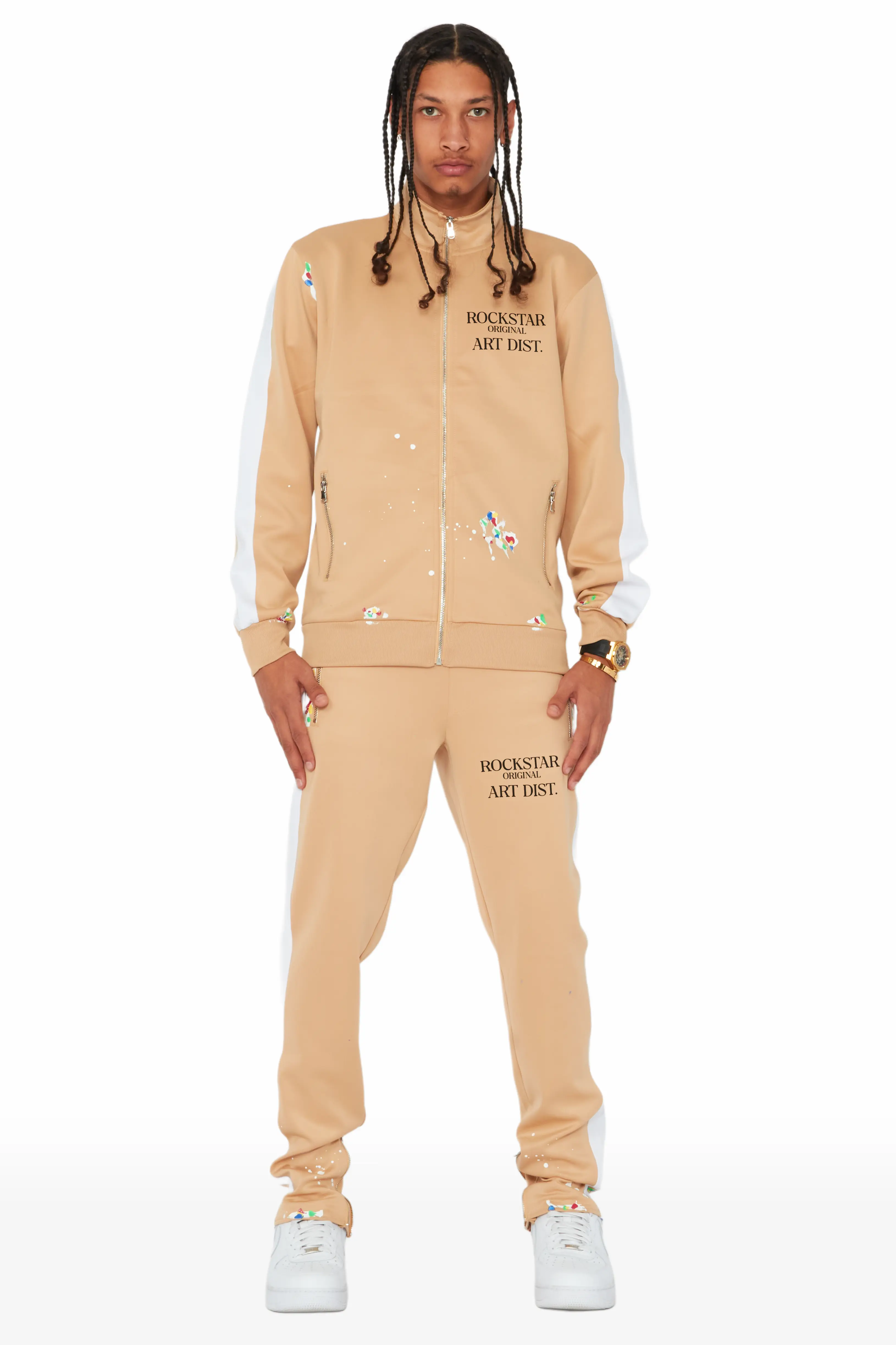 Rockstar Art Dist. Beige Tricot Slim Fit Track Set