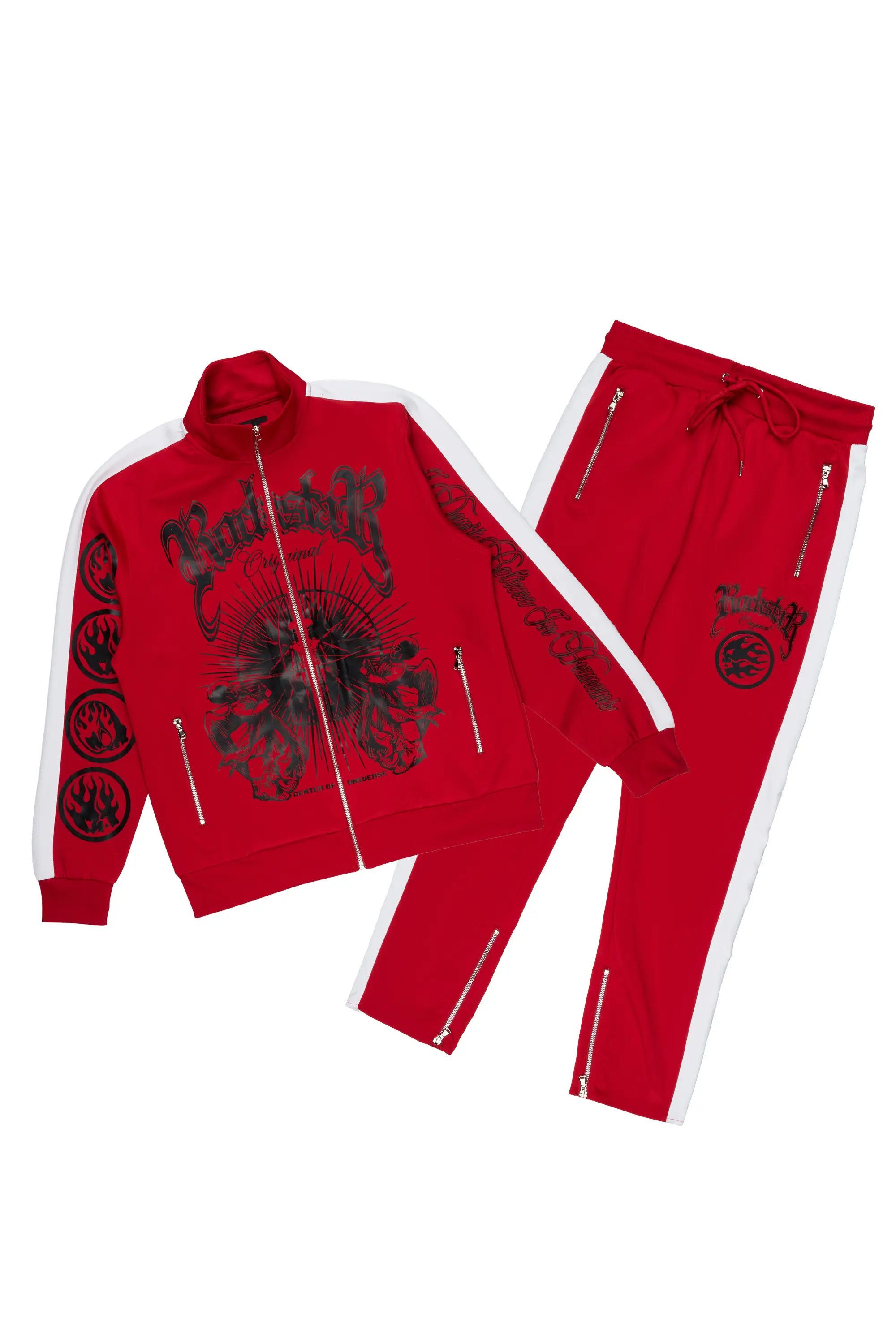 Yarden Red Tricot Slim Fit Track Set - Image 2