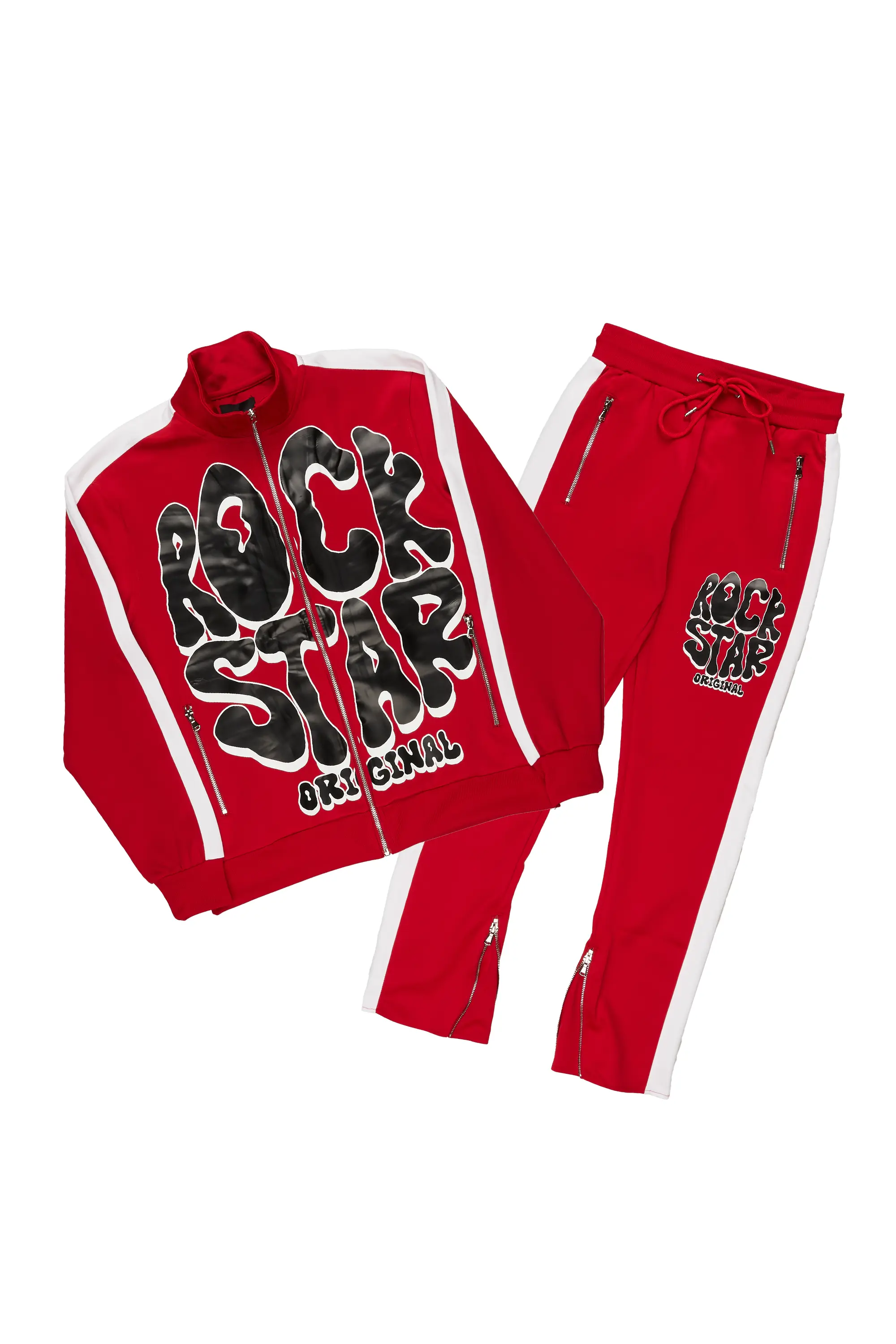 Warblen Red Tricot Slim Fit Track Set - Image 2