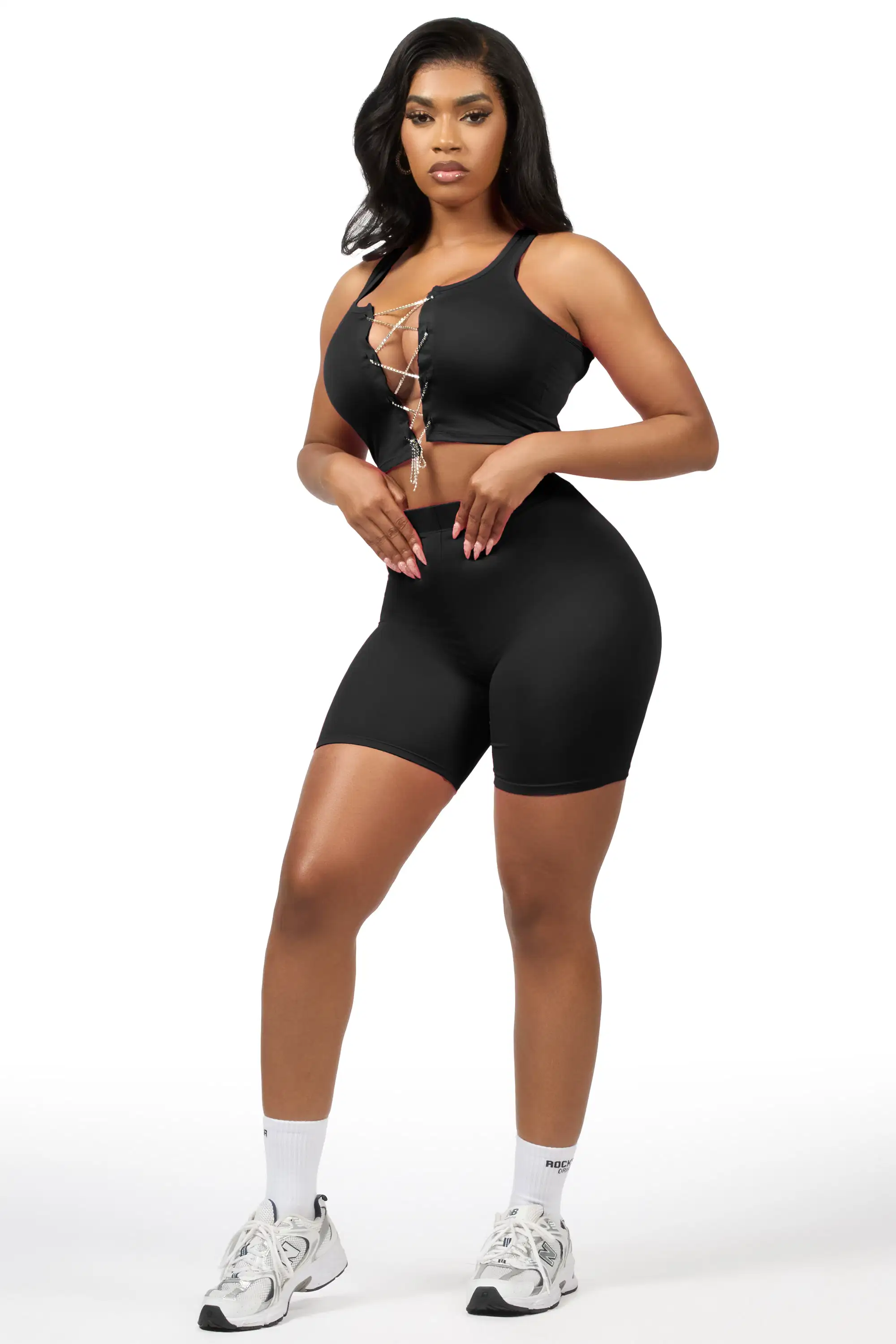 Mishauna Black Rhinestone Bike Short Set