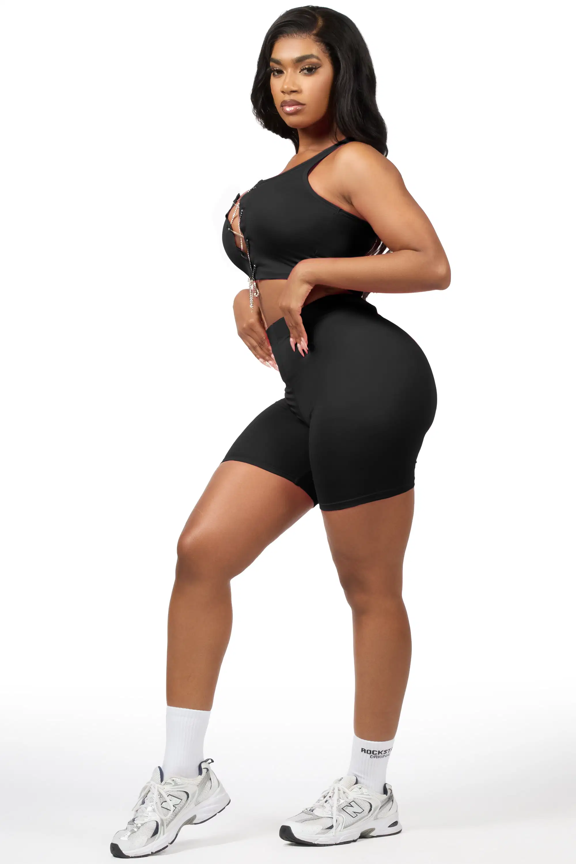 Mishauna Black Rhinestone Bike Short Set - Image 3