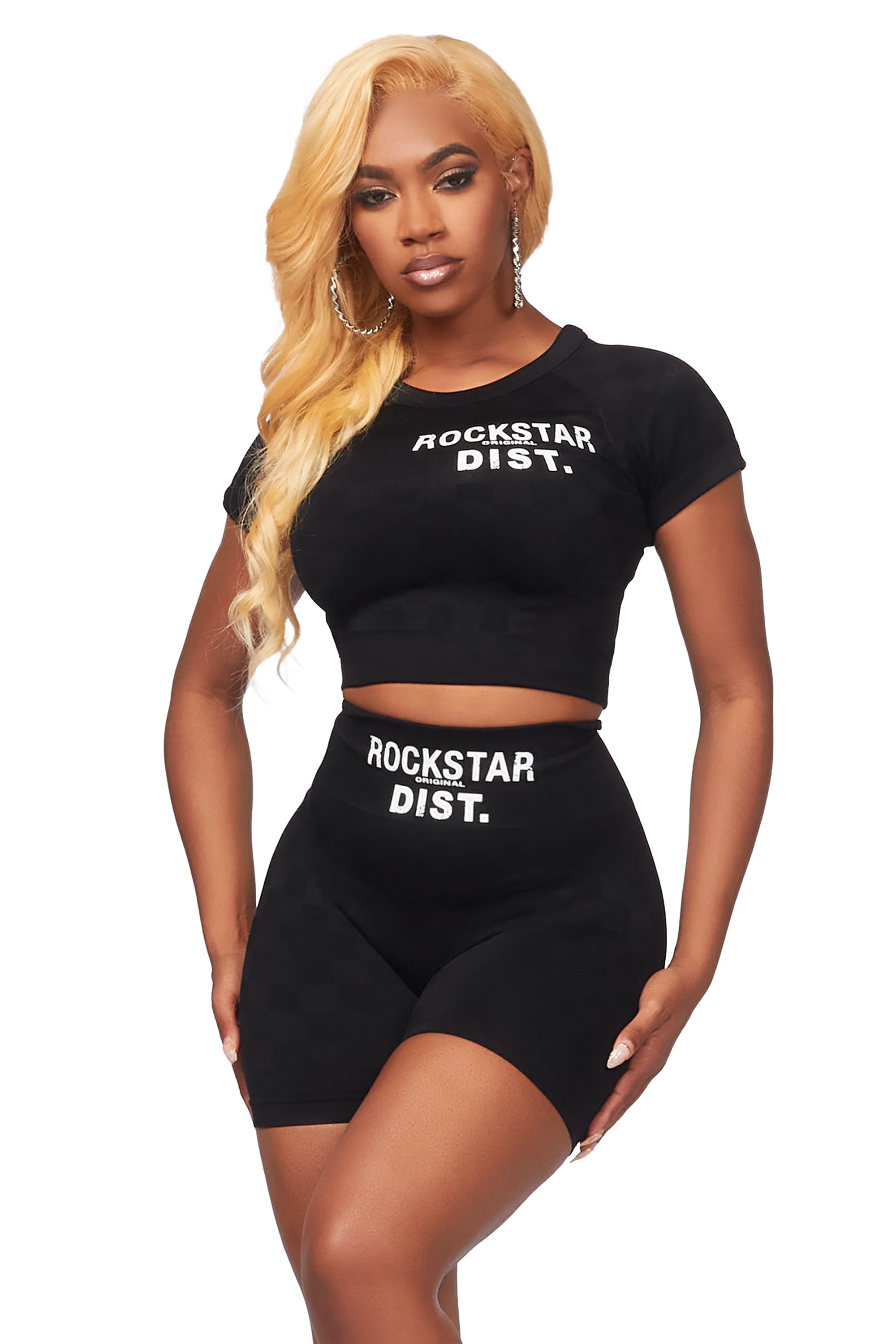 Caria Black Checkered Bike Short Set - Image 3