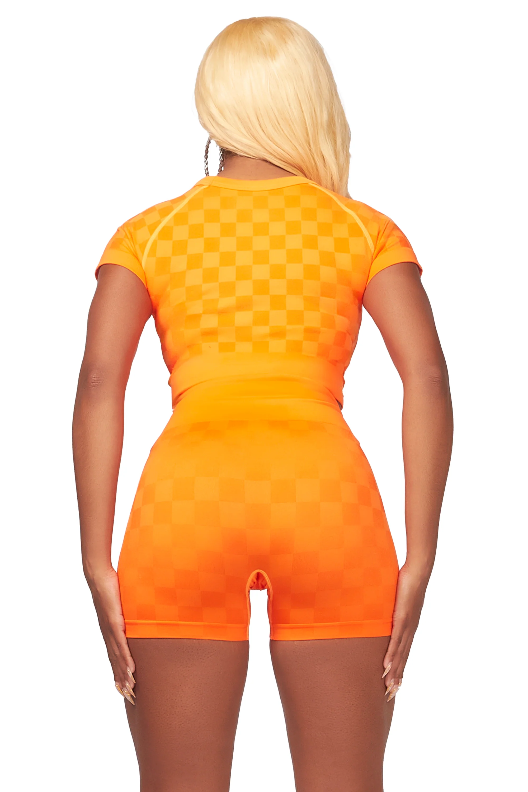 Caria Orange Checkered Bike Short Set - Image 8