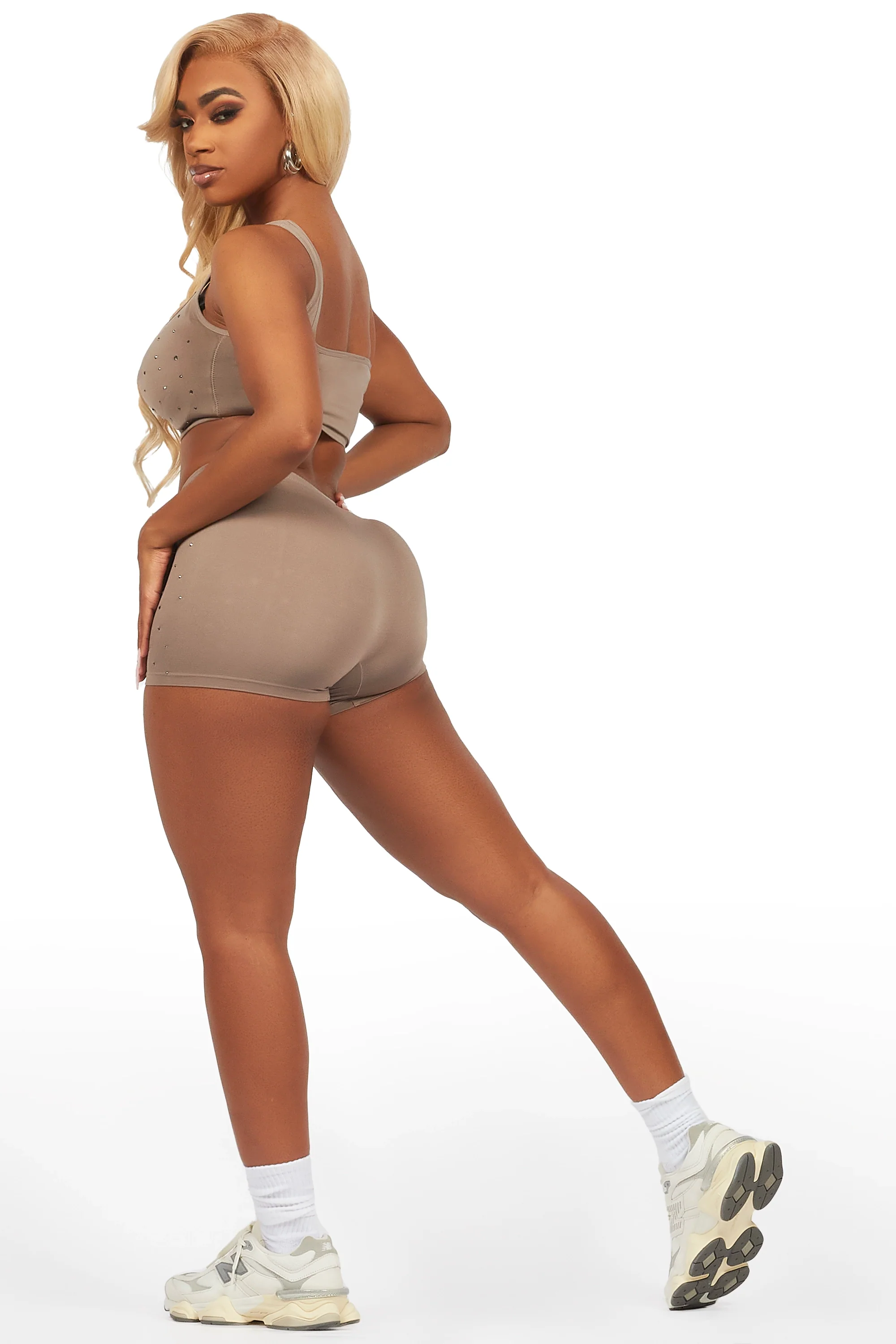 Reanna Tan Rhinestone Bike Short Set - Image 4