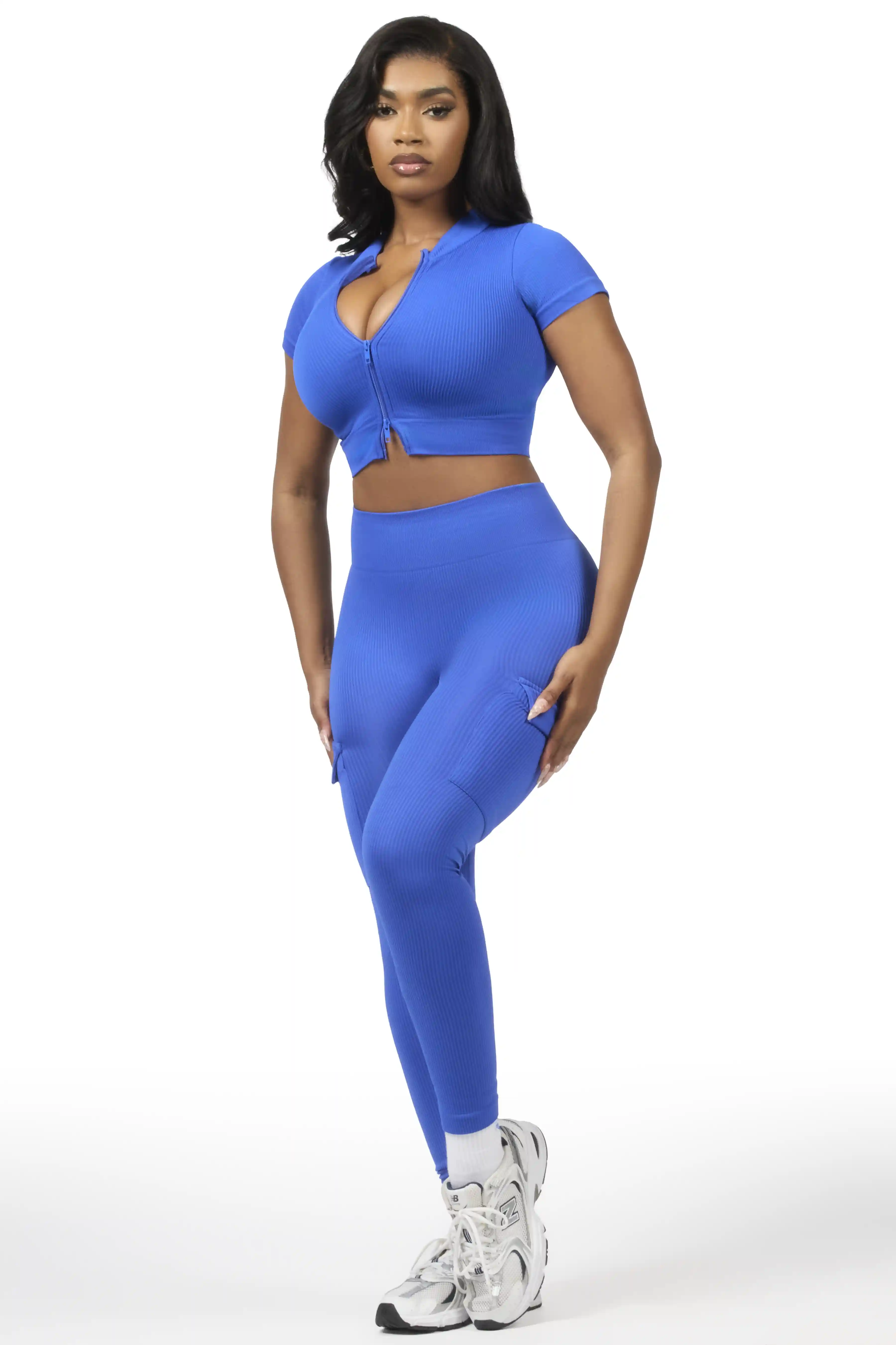 Rakeisha Blue Cargo Zip Up Active Legging Set - Image 4