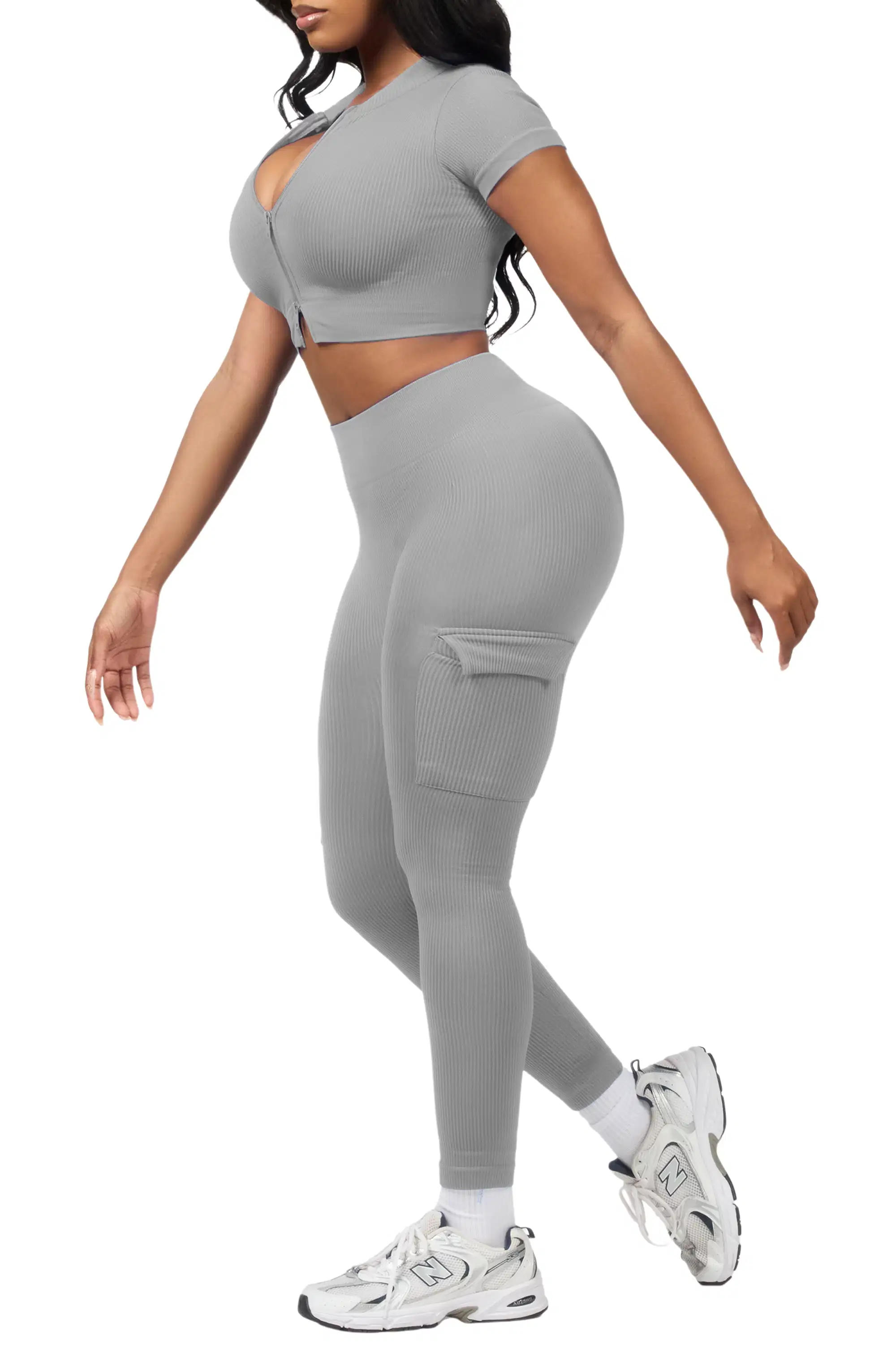 Rakeisha Grey Cargo Zip Up Active Legging Set - Image 2
