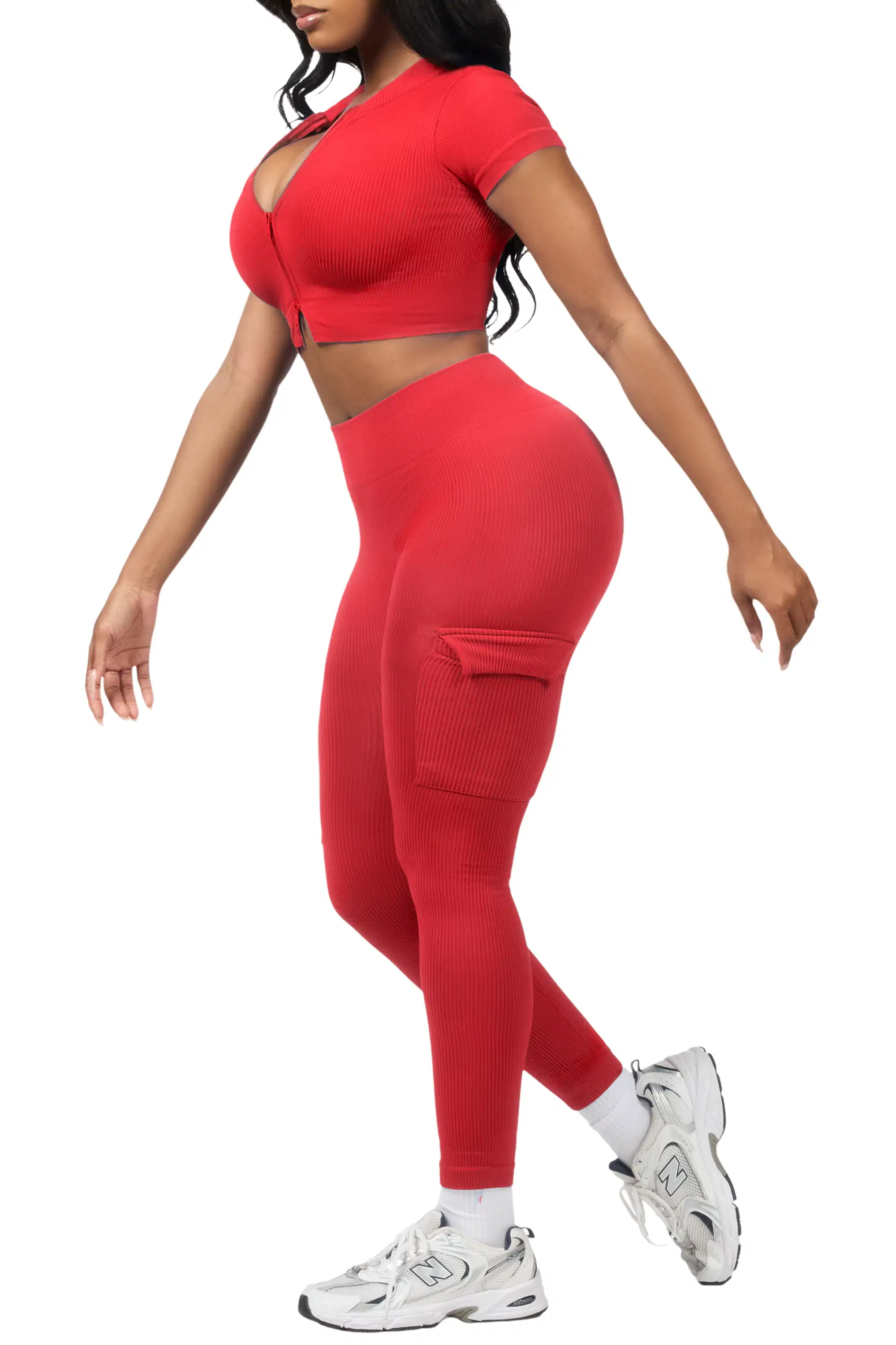Rakeisha Red Cargo Zip Up Active Legging Set - Image 2