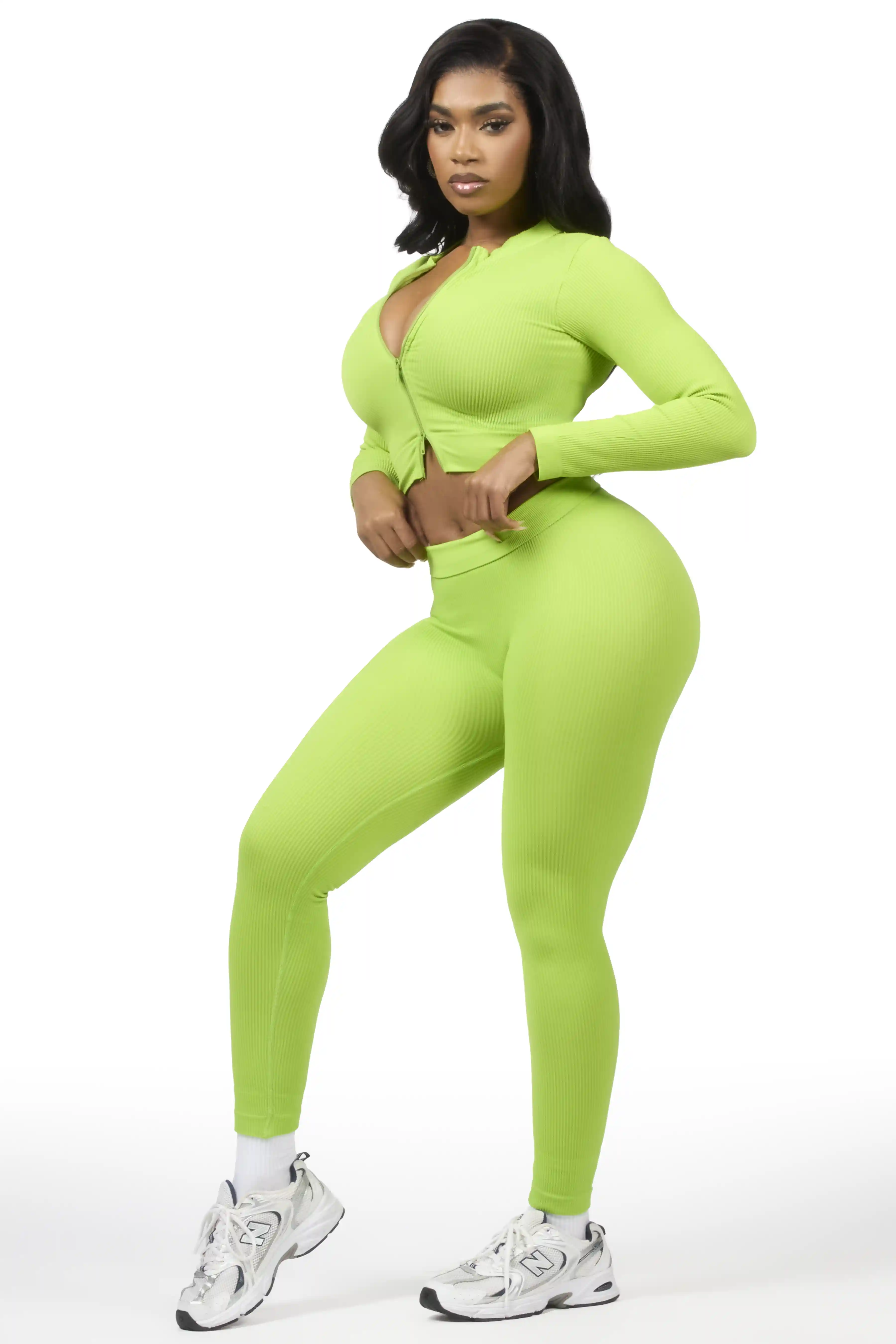 Sacorya Lime Zip Up Active Legging Set