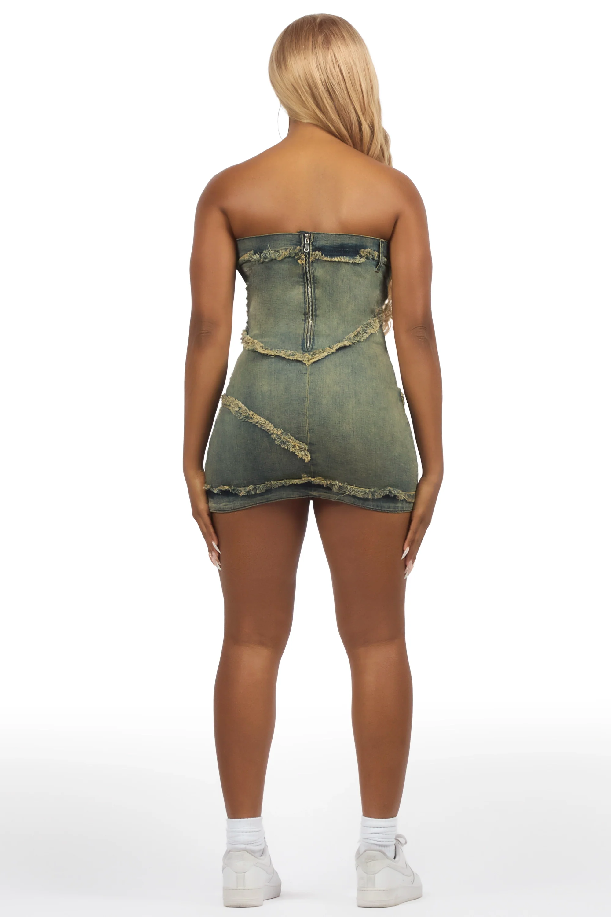Anique Tinted Dark Wash Denim Mini Dress - Image 5