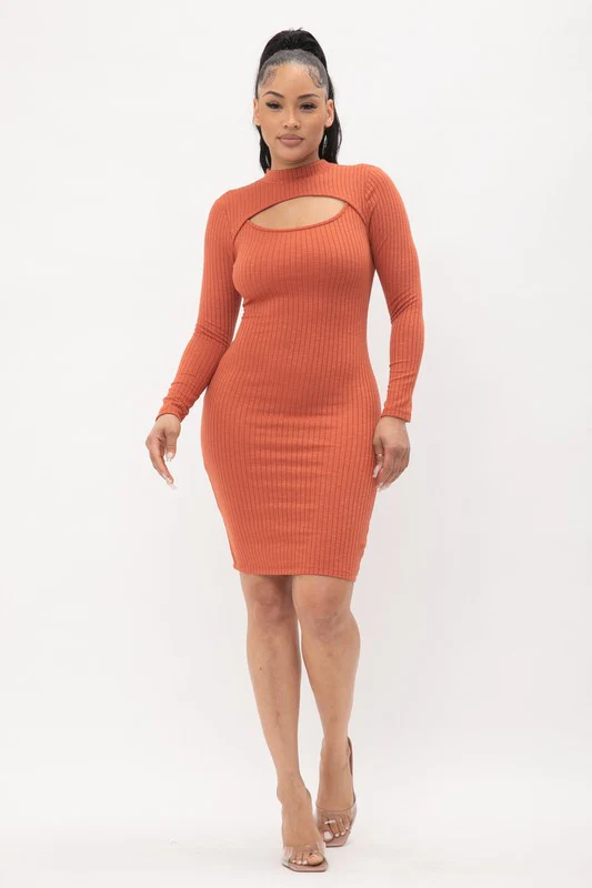 Staci Rust Knit Mini Dress - Image 2