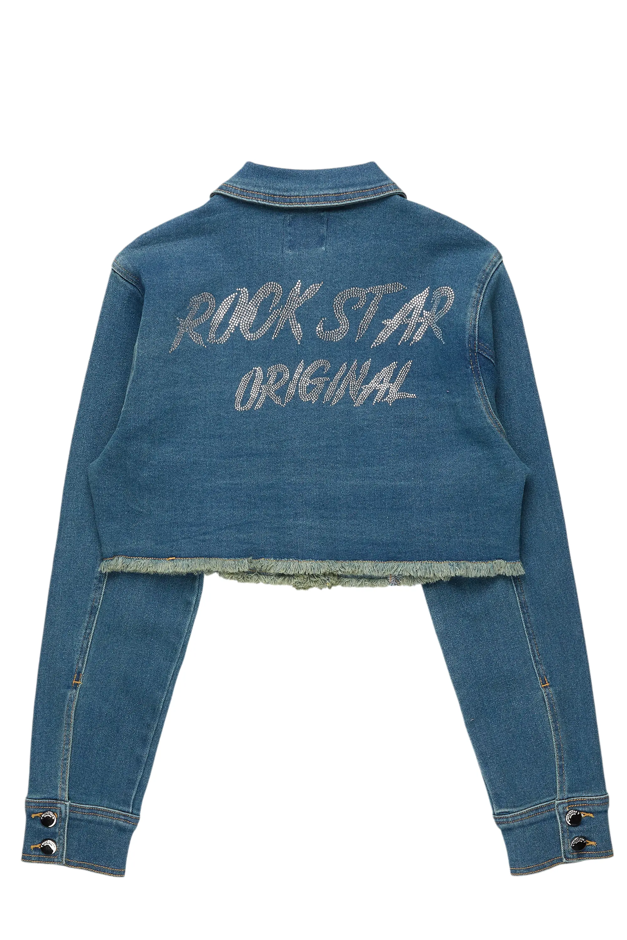 Chequea Tinted Dark Wash Crop Denim Jacket - Image 3