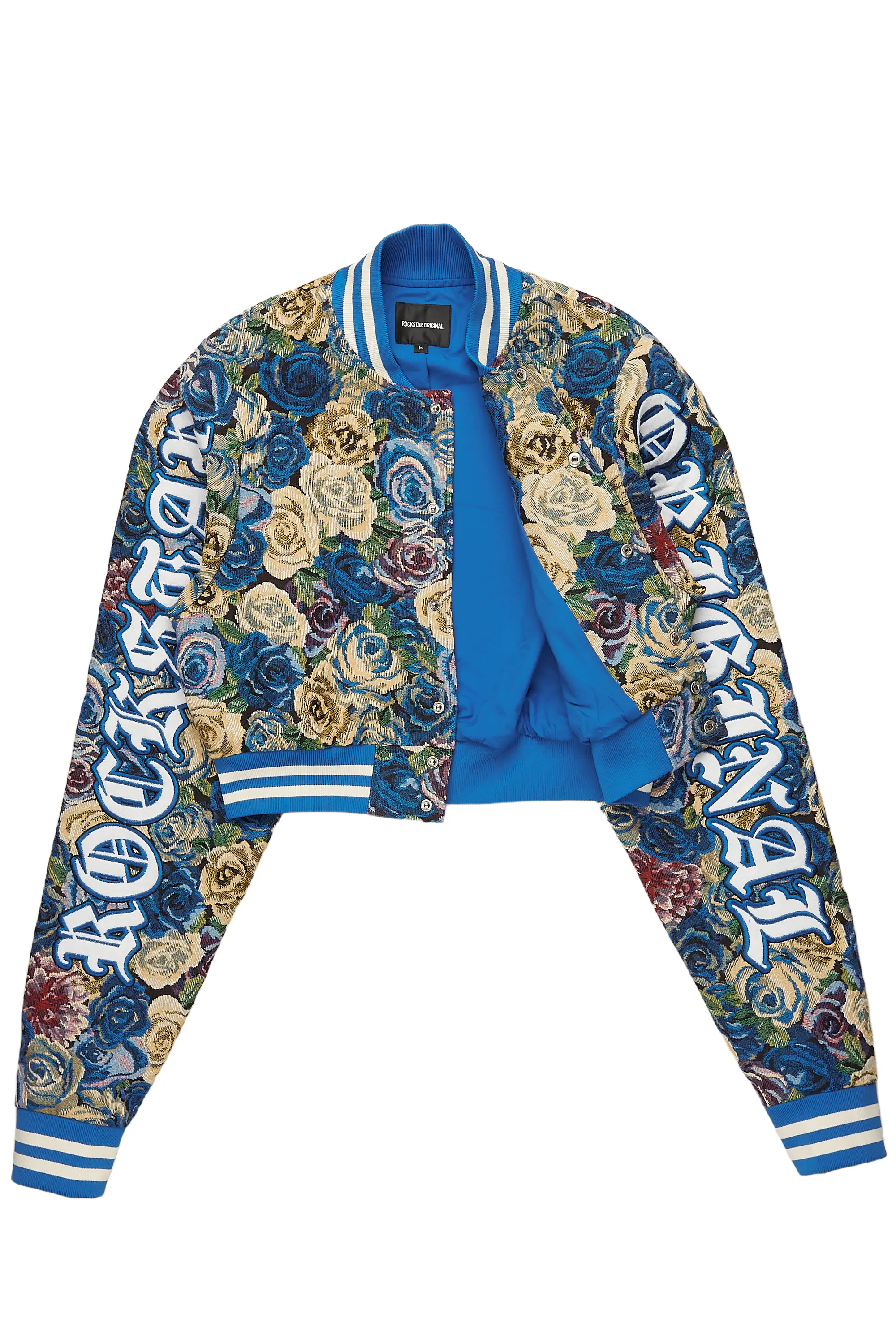 Kyiori Blue Crop Tapestry Varsity Jacket - Image 13