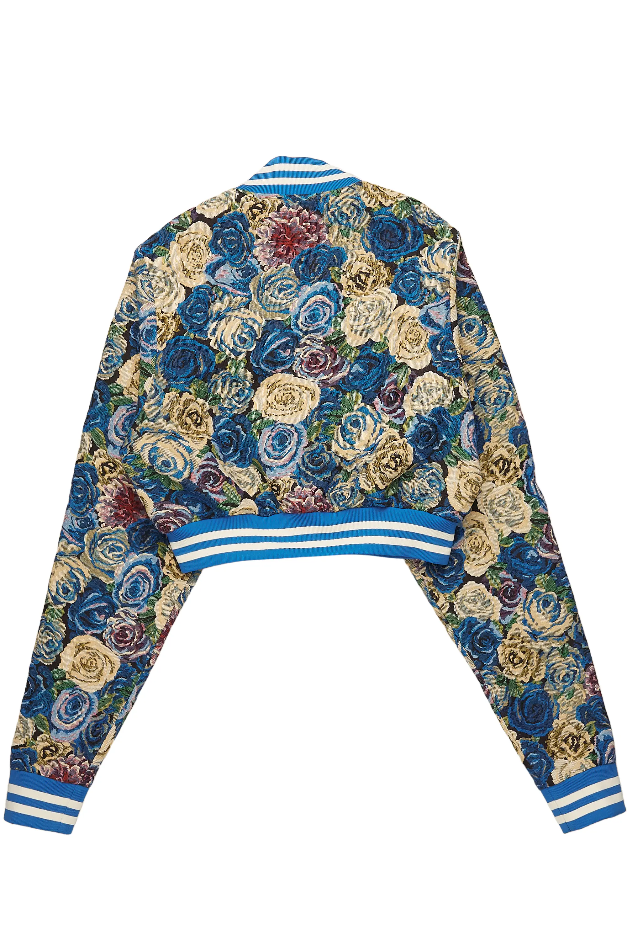 Kyiori Blue Crop Tapestry Varsity Jacket - Image 15