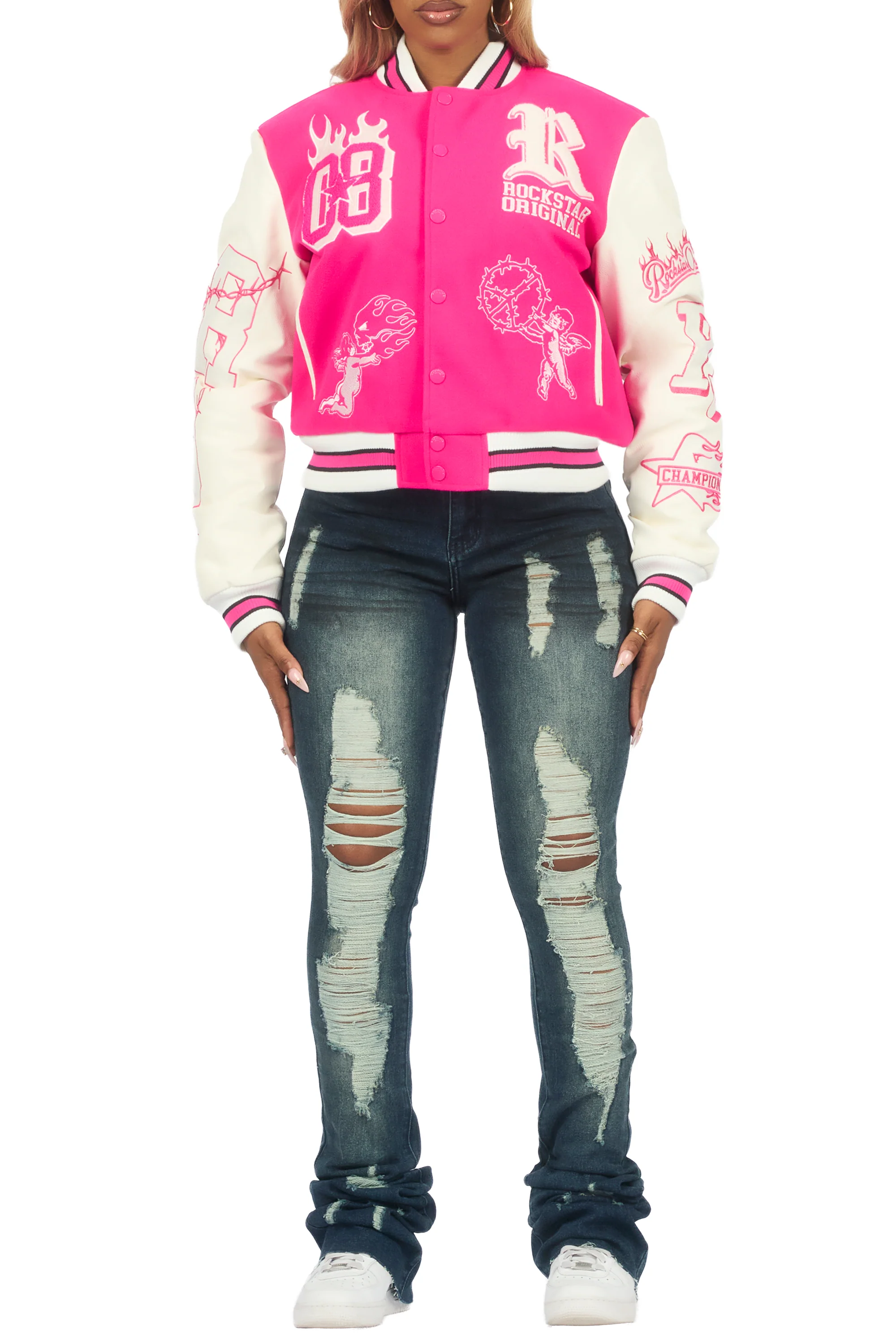 Sharray Hot Pink Oversized Varsity Jacket - Image 10