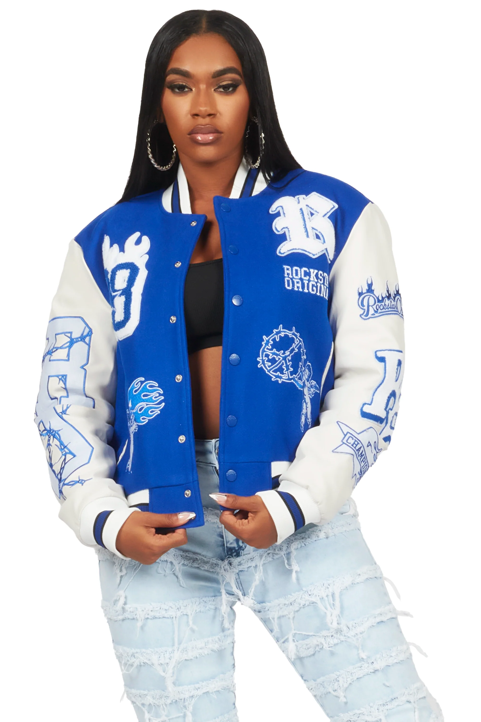 Sharray Royal Blue Oversized Varsity Jacket - Image 2