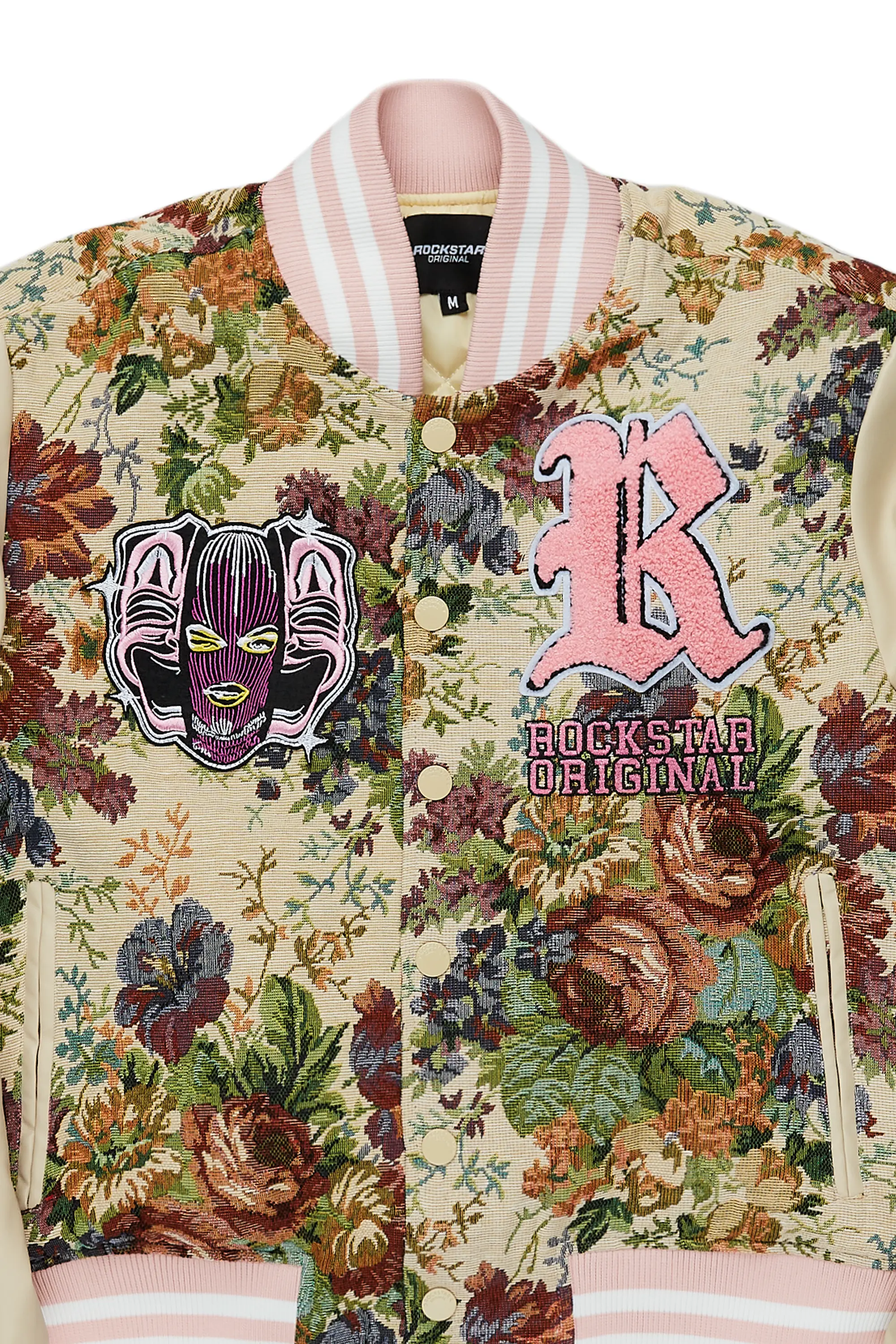 Lakiela Beige Oversized Tapestry Varsity Jacket - Image 3