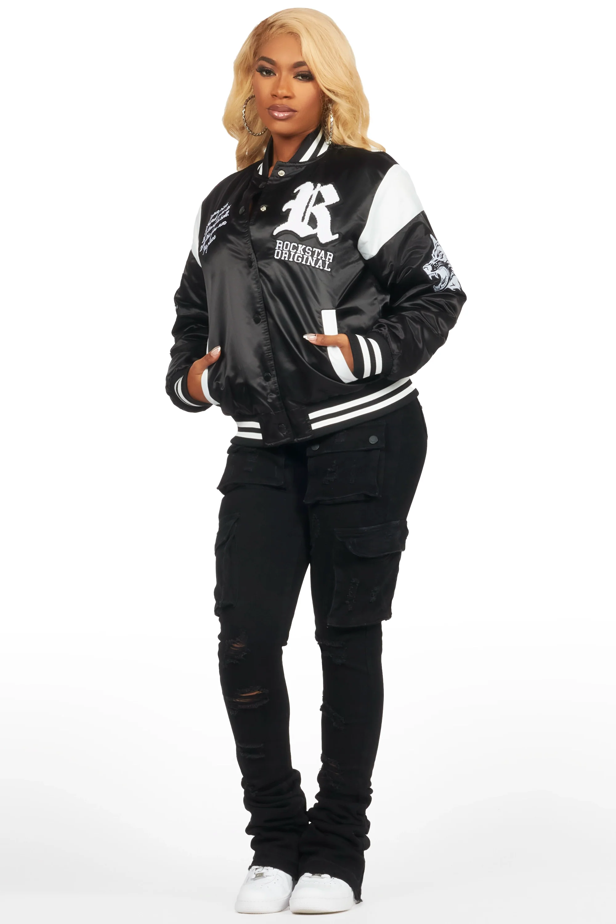 Sosa Black Satin Varsity Jacket - Image 12