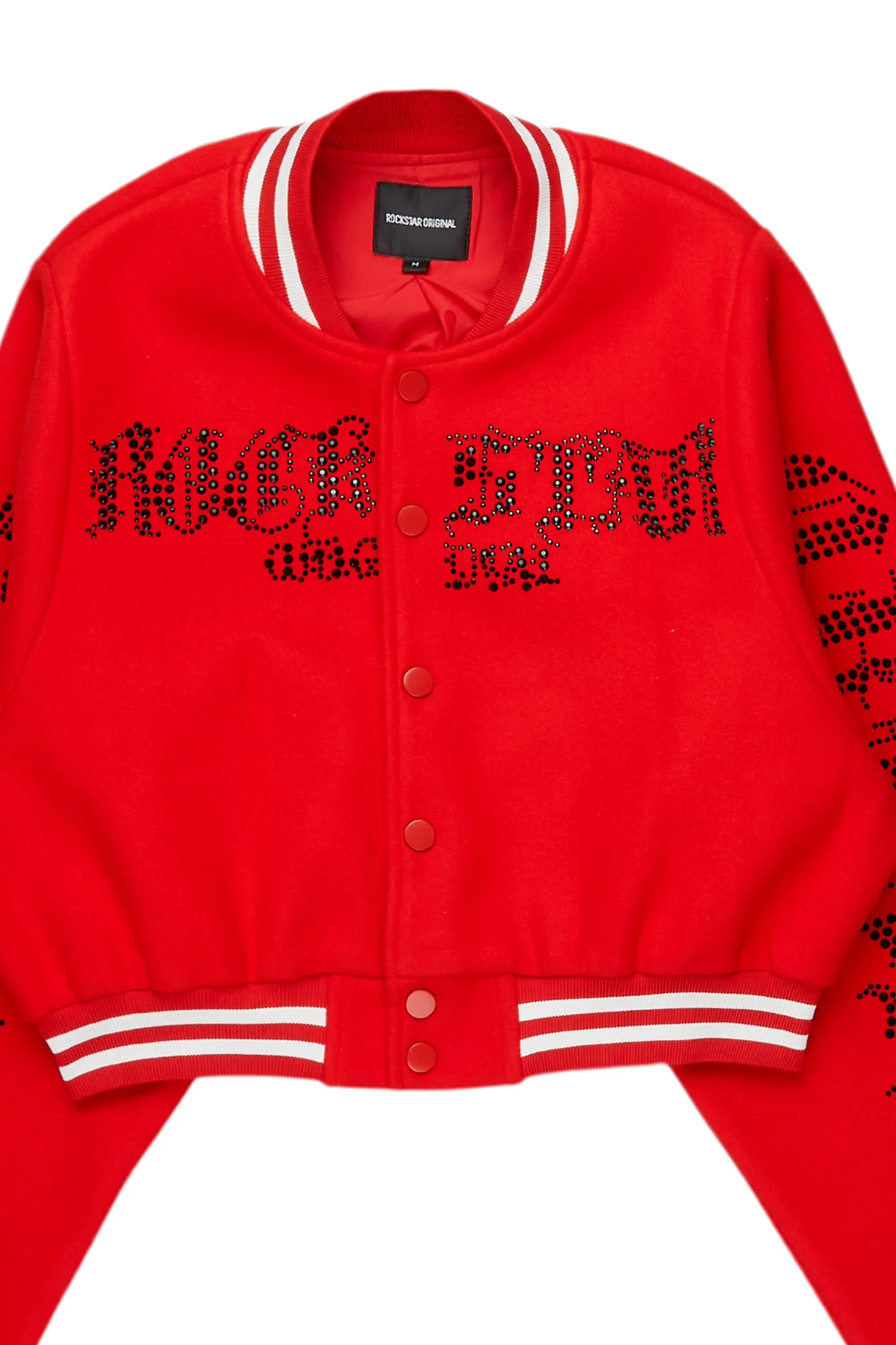Gianni Red Crop Rhinestone Varsity Jacket - Image 7