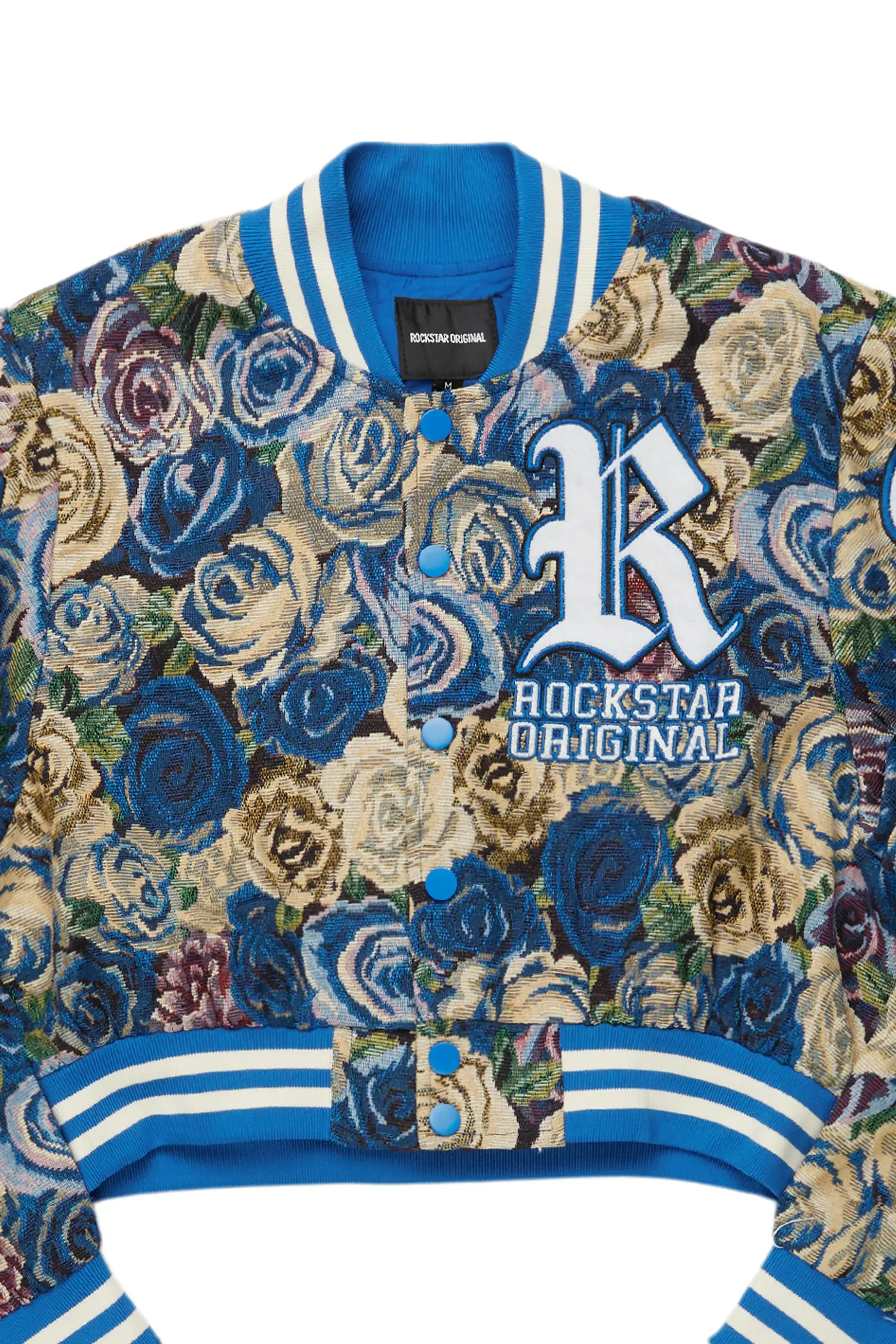 Darresha Blue Crop Tapestry Varsity Jacket - Image 9
