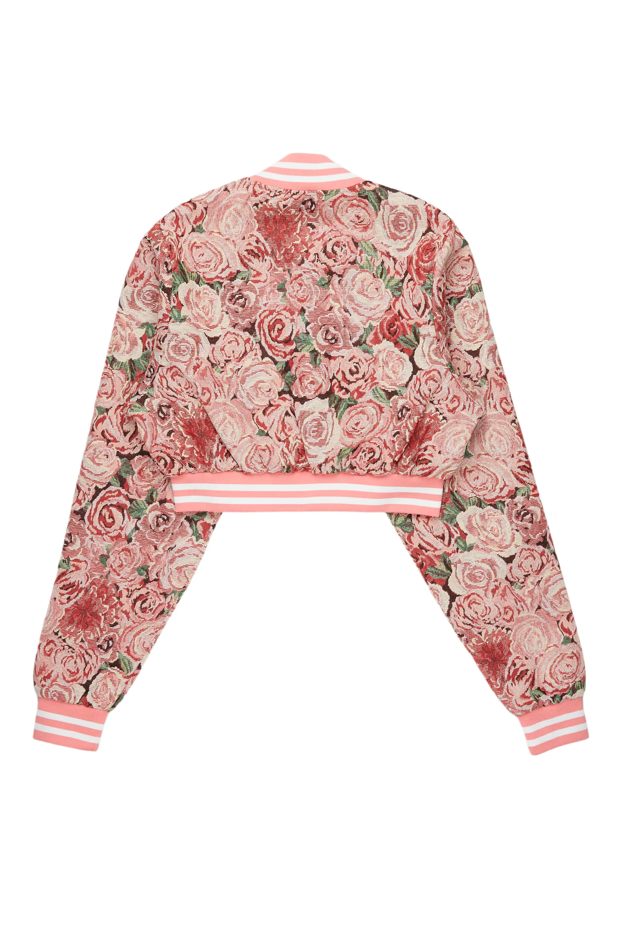 Darresha Pink Crop Tapestry Varsity Jacket - Image 8