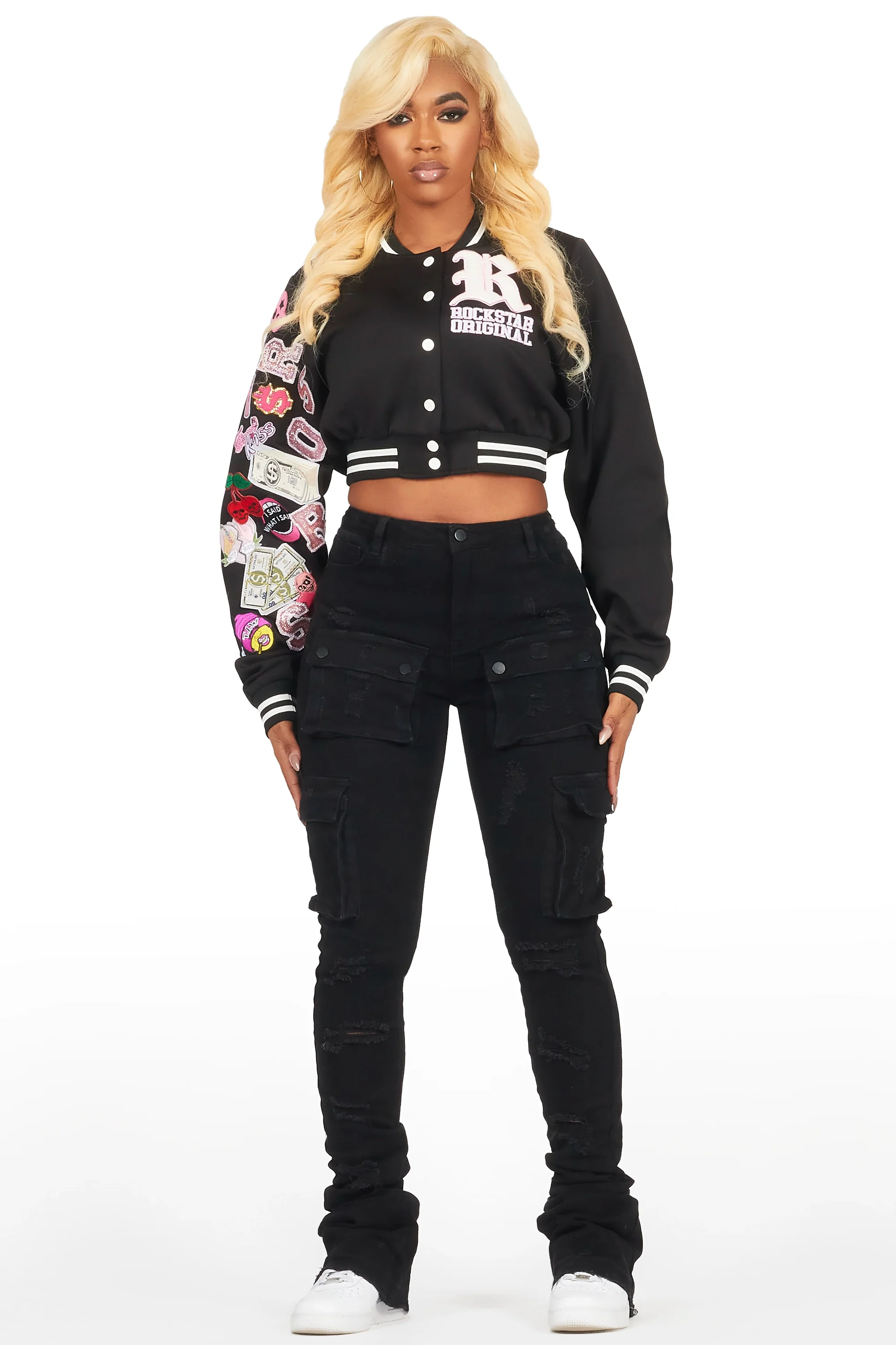 Jakaira Black Crop Varsity Jacket - Image 6