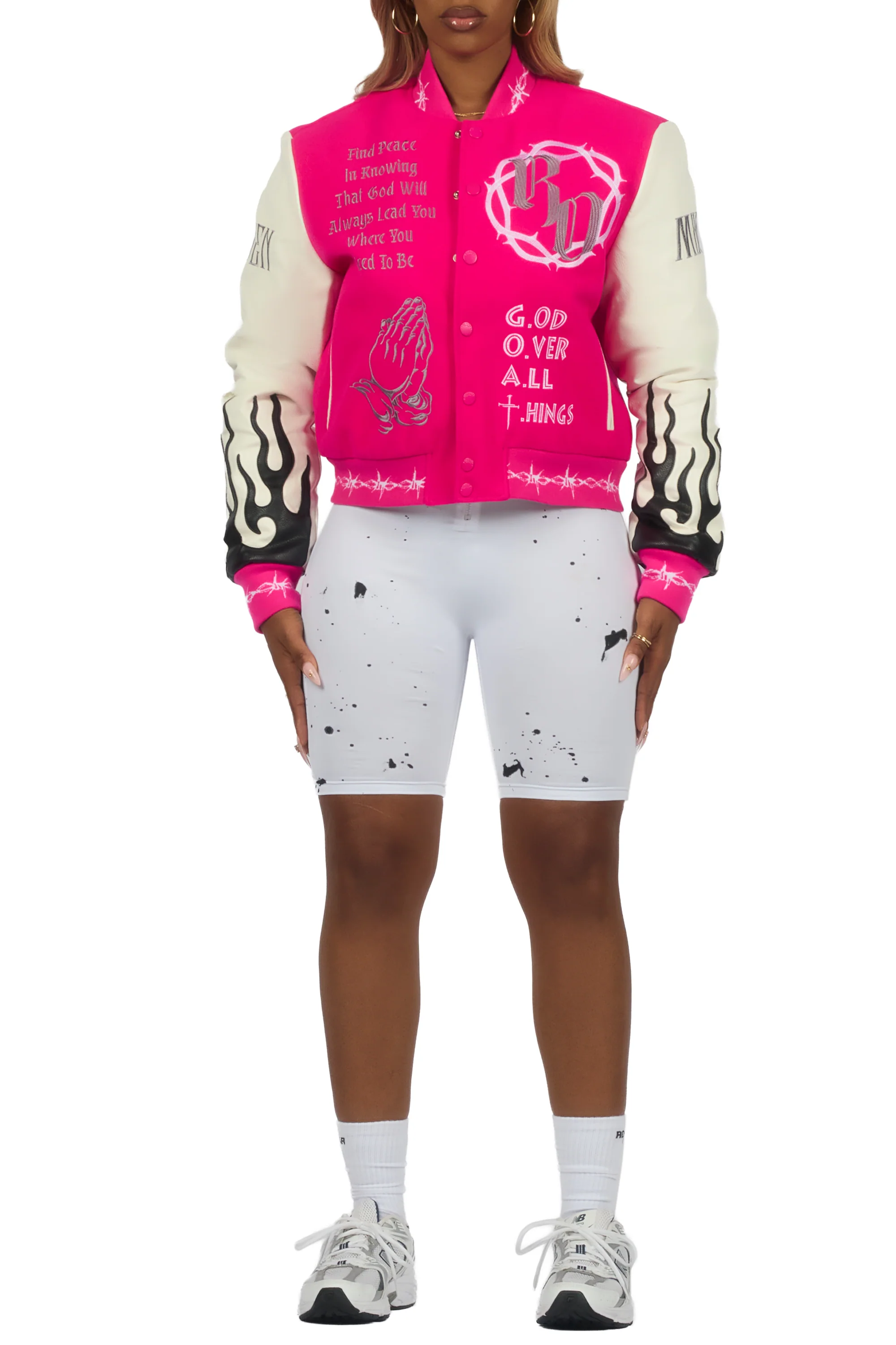 Yalanda Hot Pink Oversized Varsity Jacket - Image 12