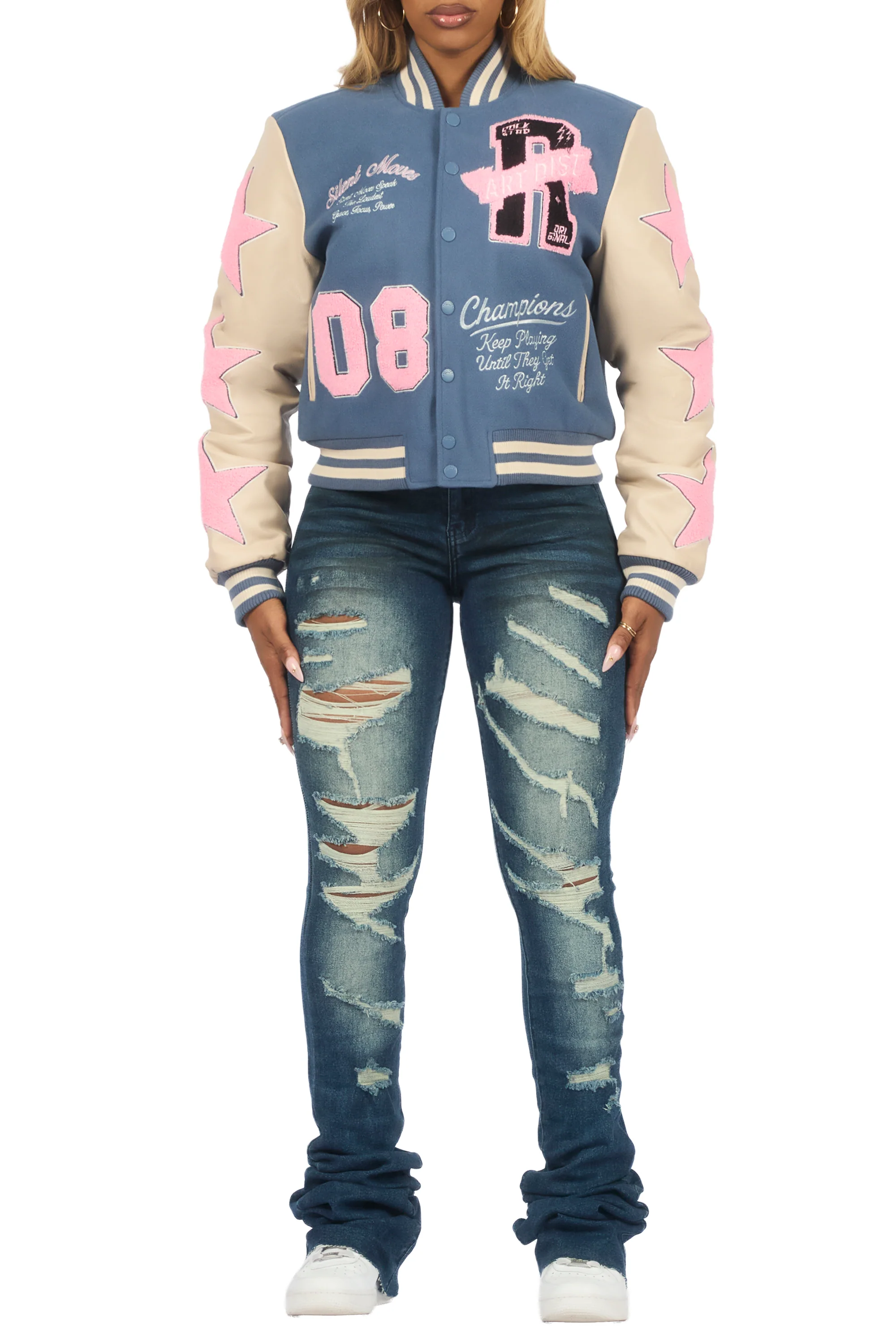 Krystle Navy Oversized Varsity Jacket - Image 10