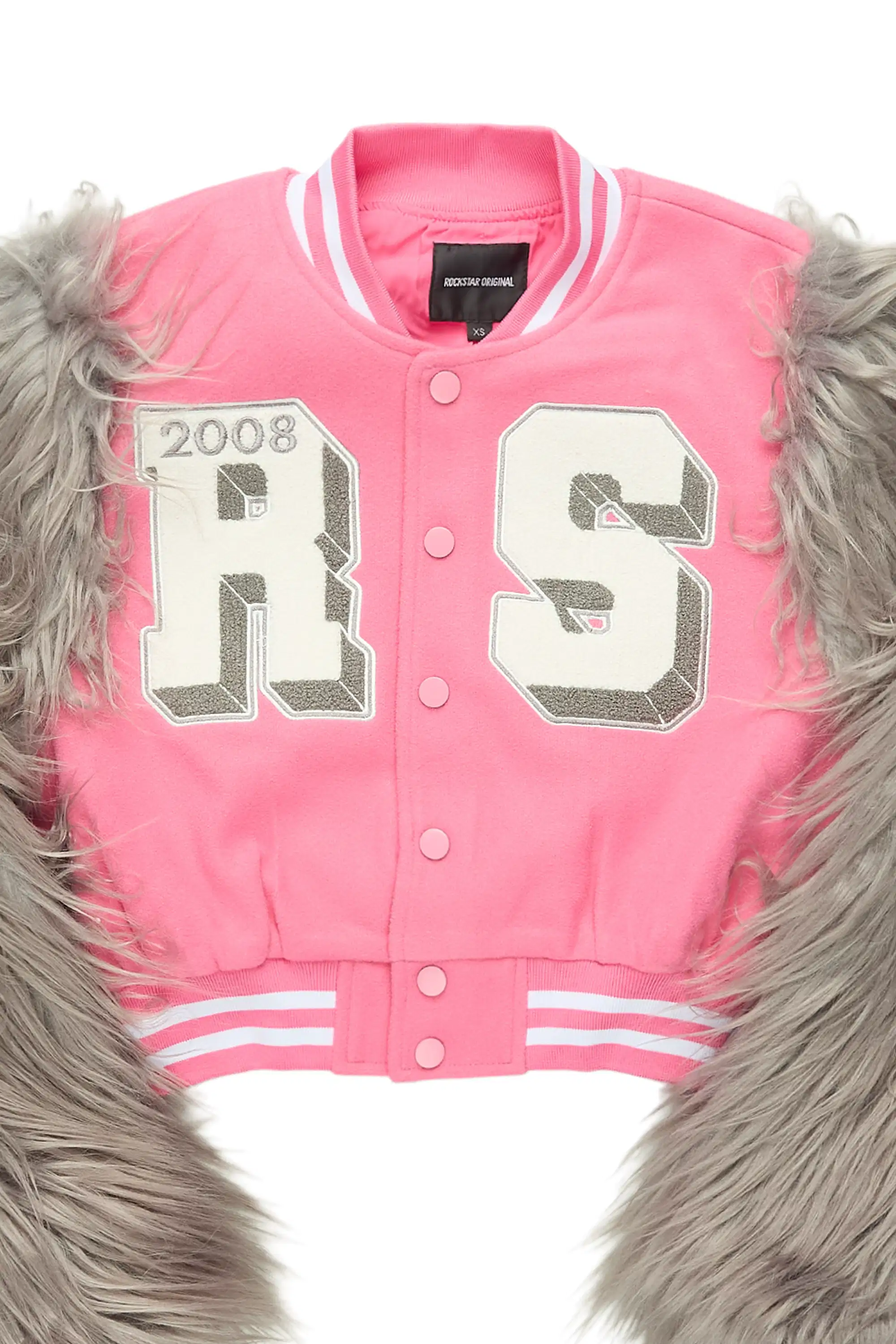 Jameicia Pink/Grey Fur Sleeve Varsity Jacket - Image 4
