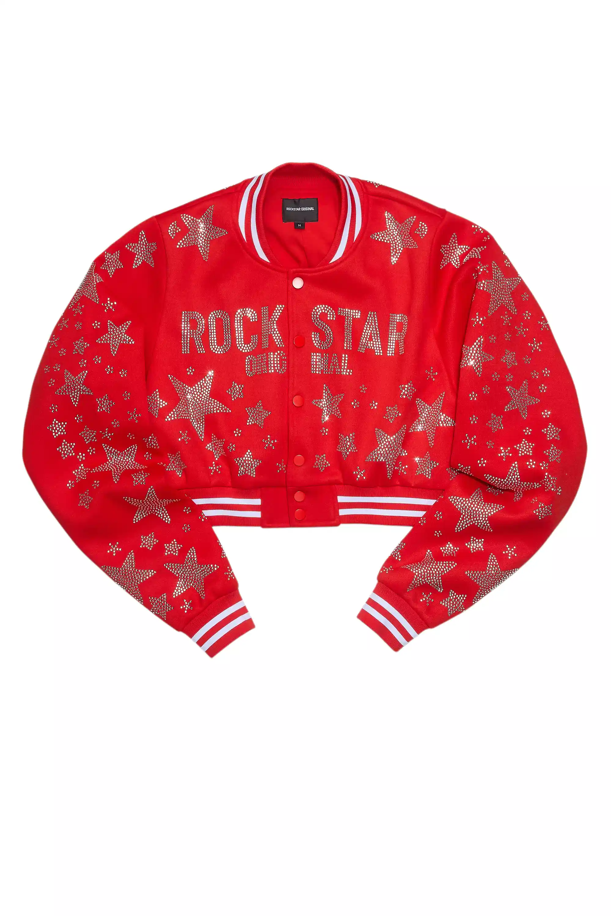 Shanda Red Crop Rhinestone Varsity Jacket - Image 12