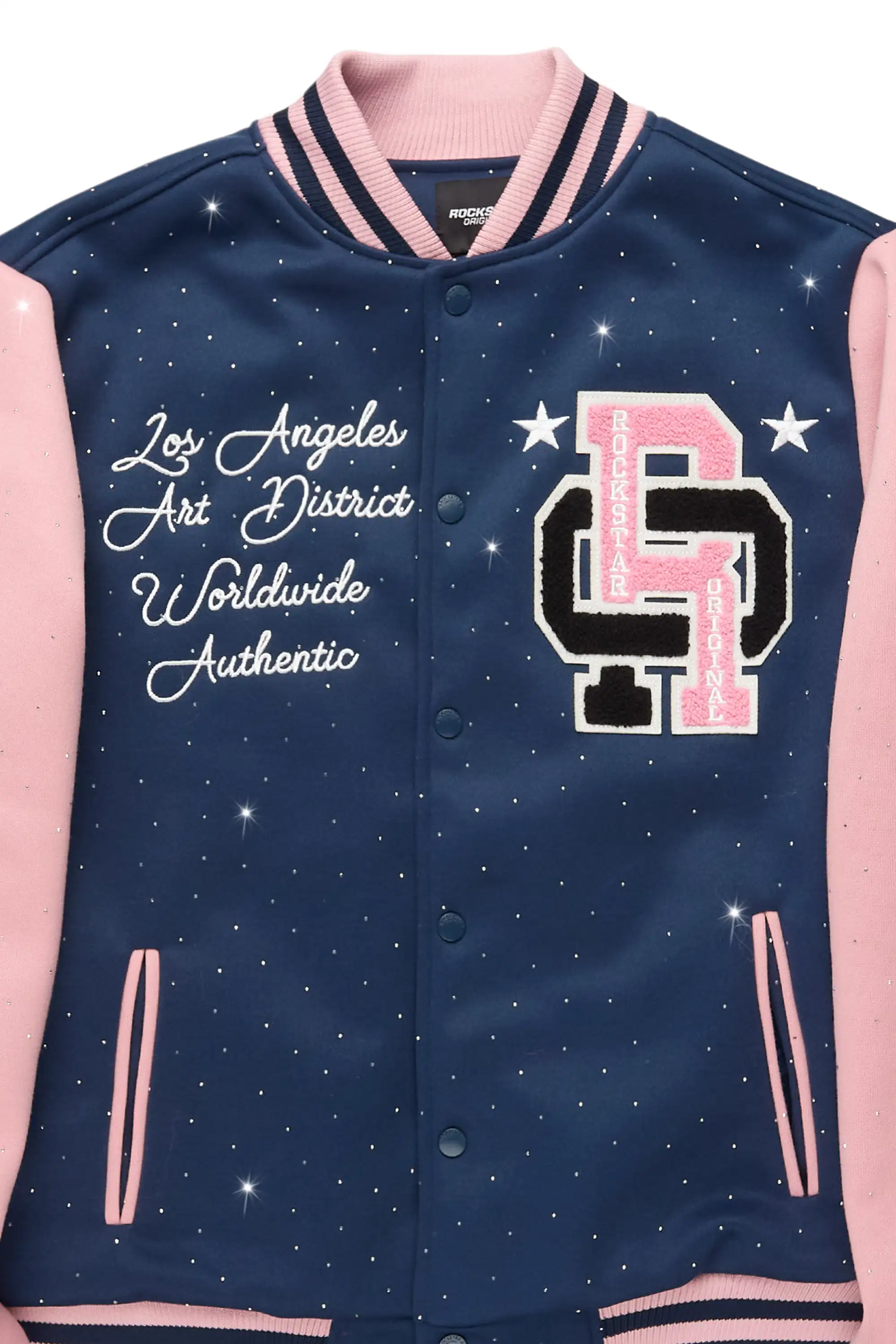 Ranesha Navy/Pink Rhinestone Varsity Jacket - Image 8