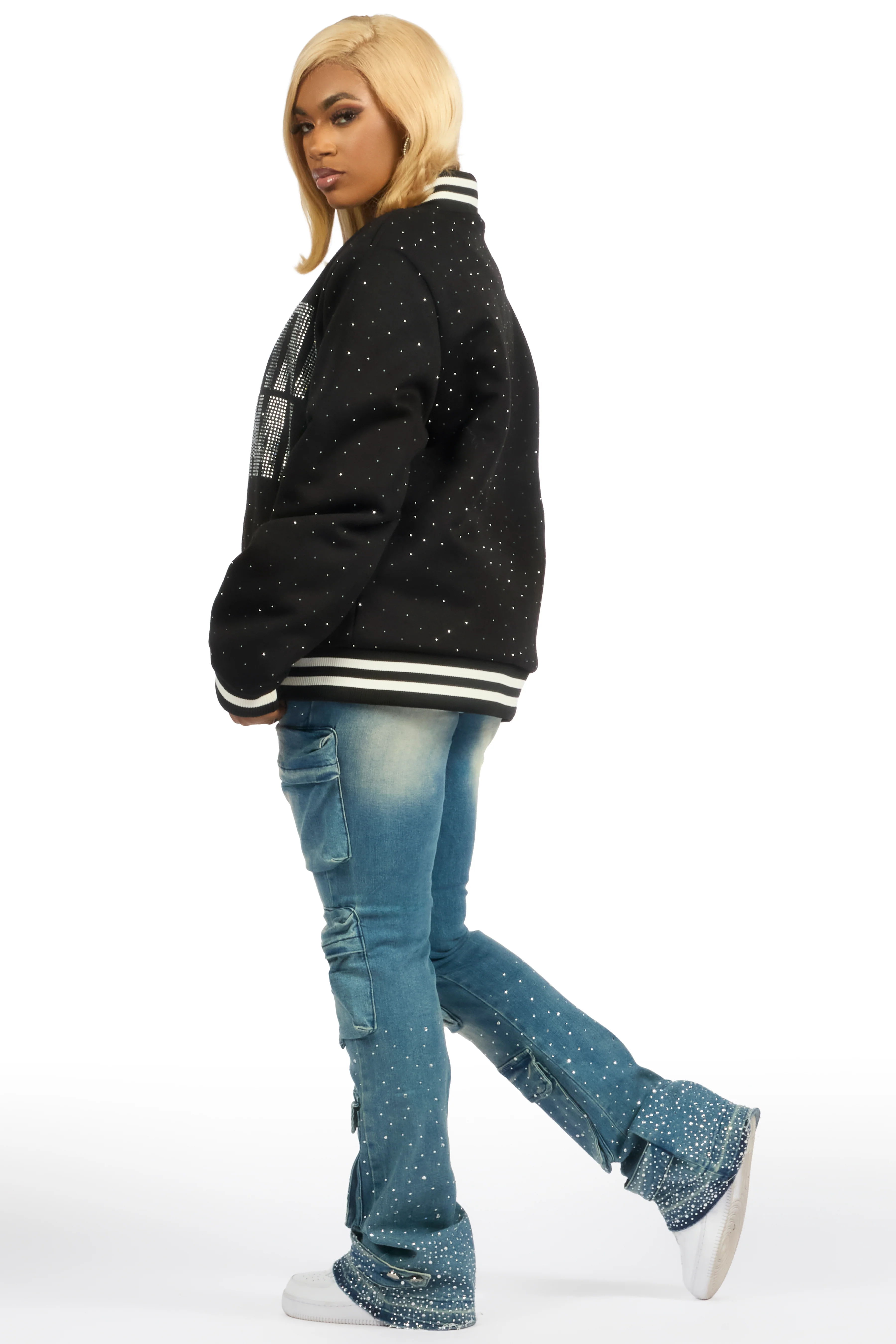 Nakiah Black Rhinestone Varsity Jacket - Image 11