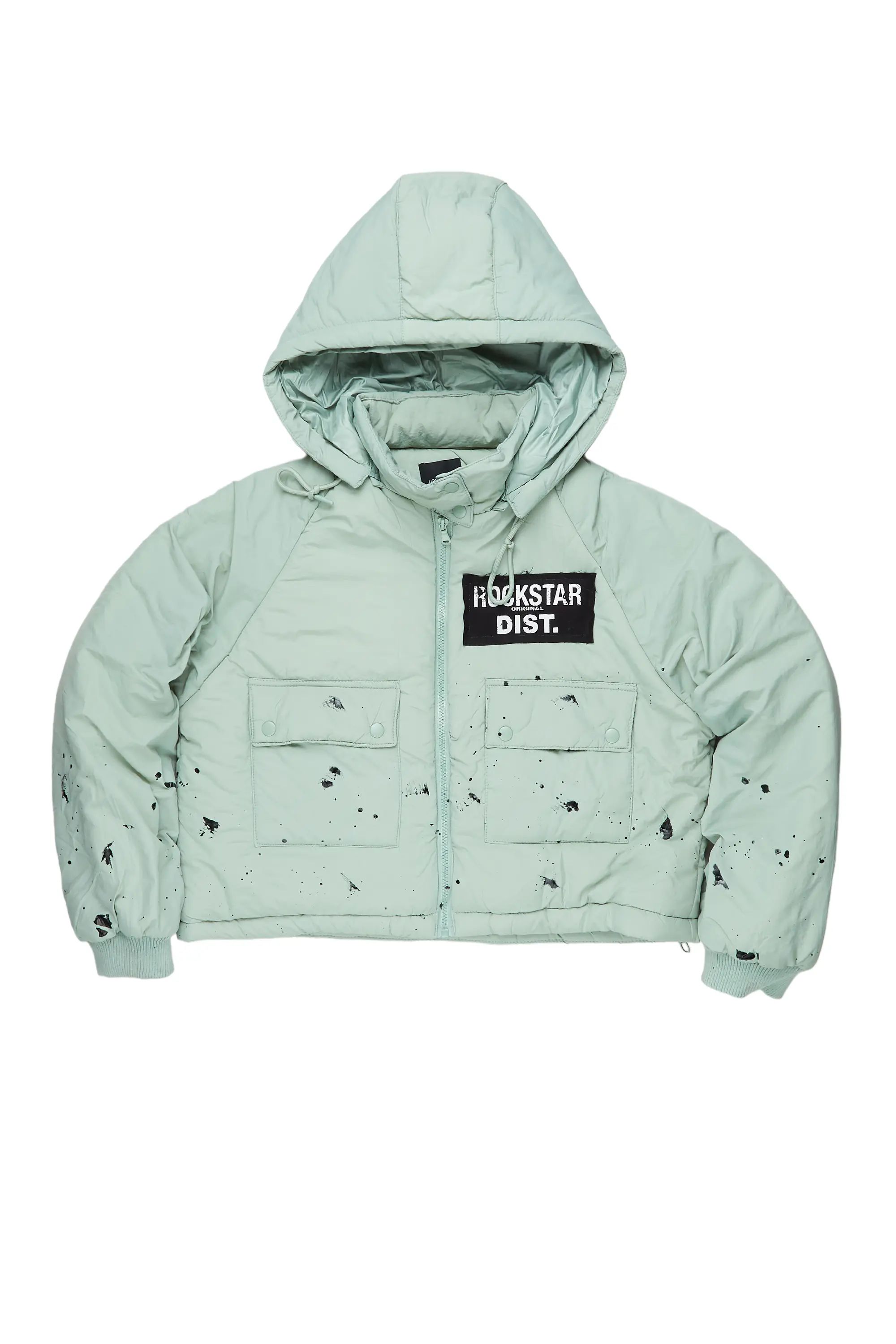 Zayla Sage Green Art Dist. Puffer Jacket - Image 12