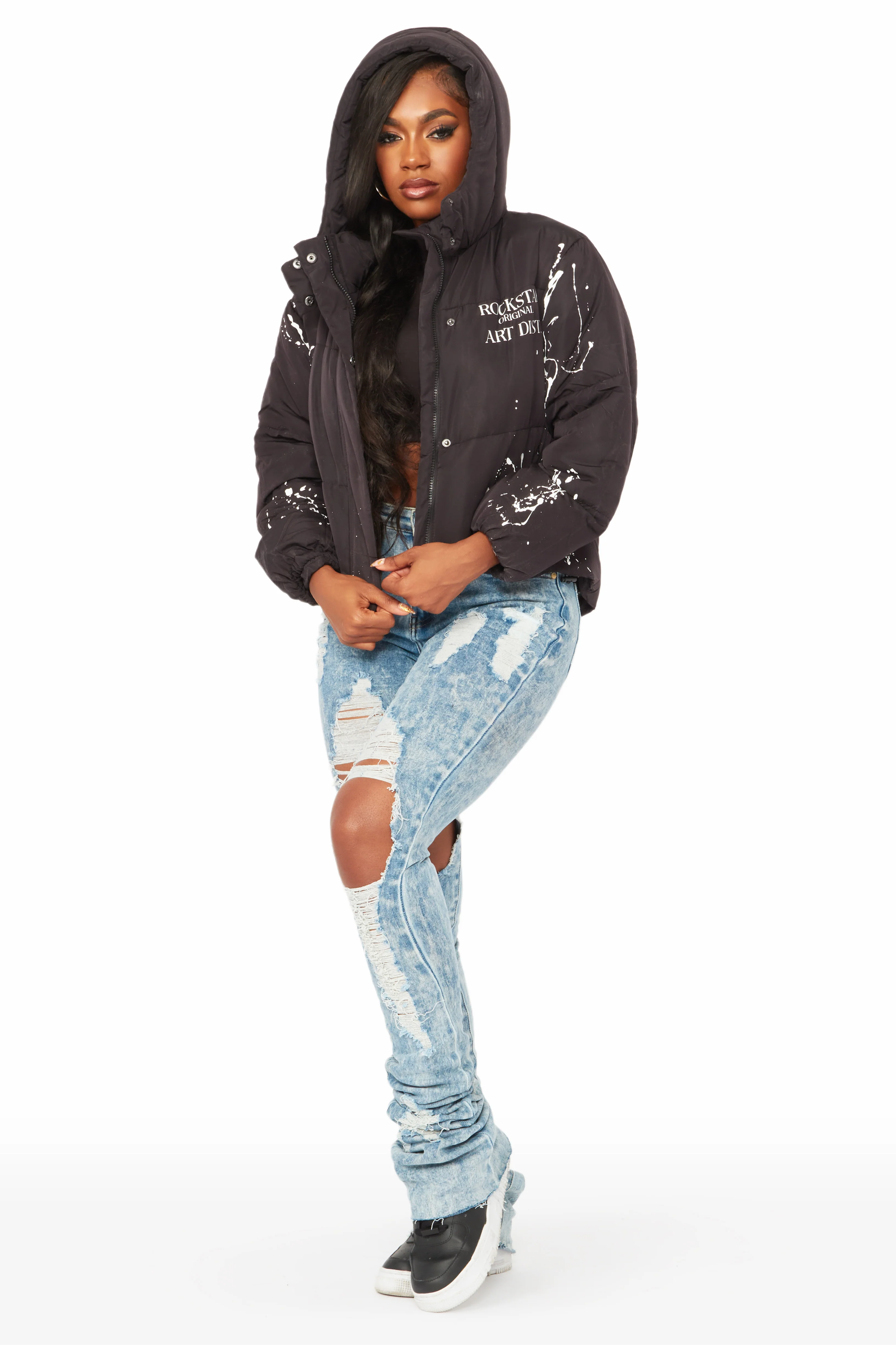 Keira Black Drippy Puffer Jacket - Image 9