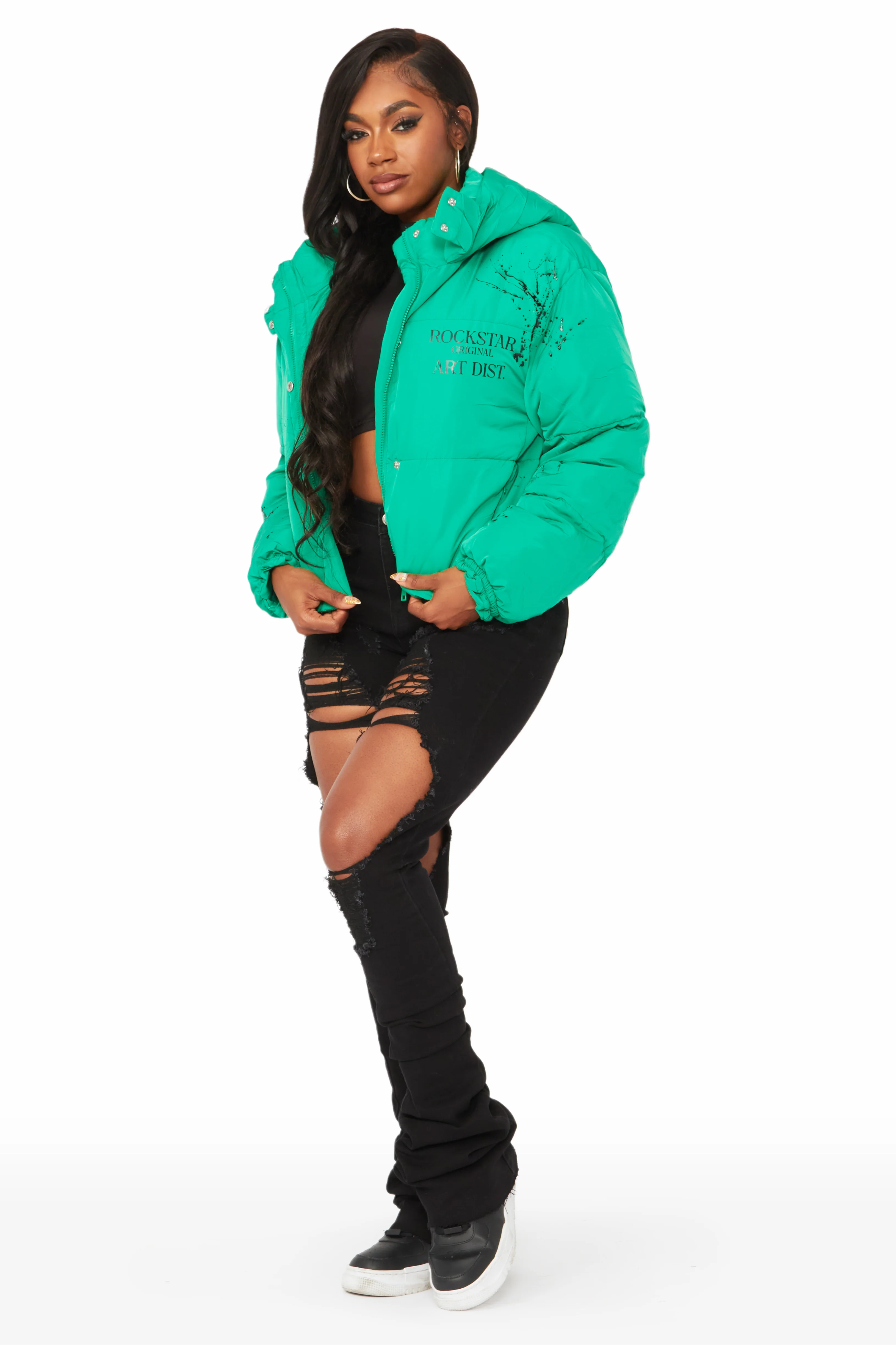 Keira Green Drippy Puffer Jacket - Image 7