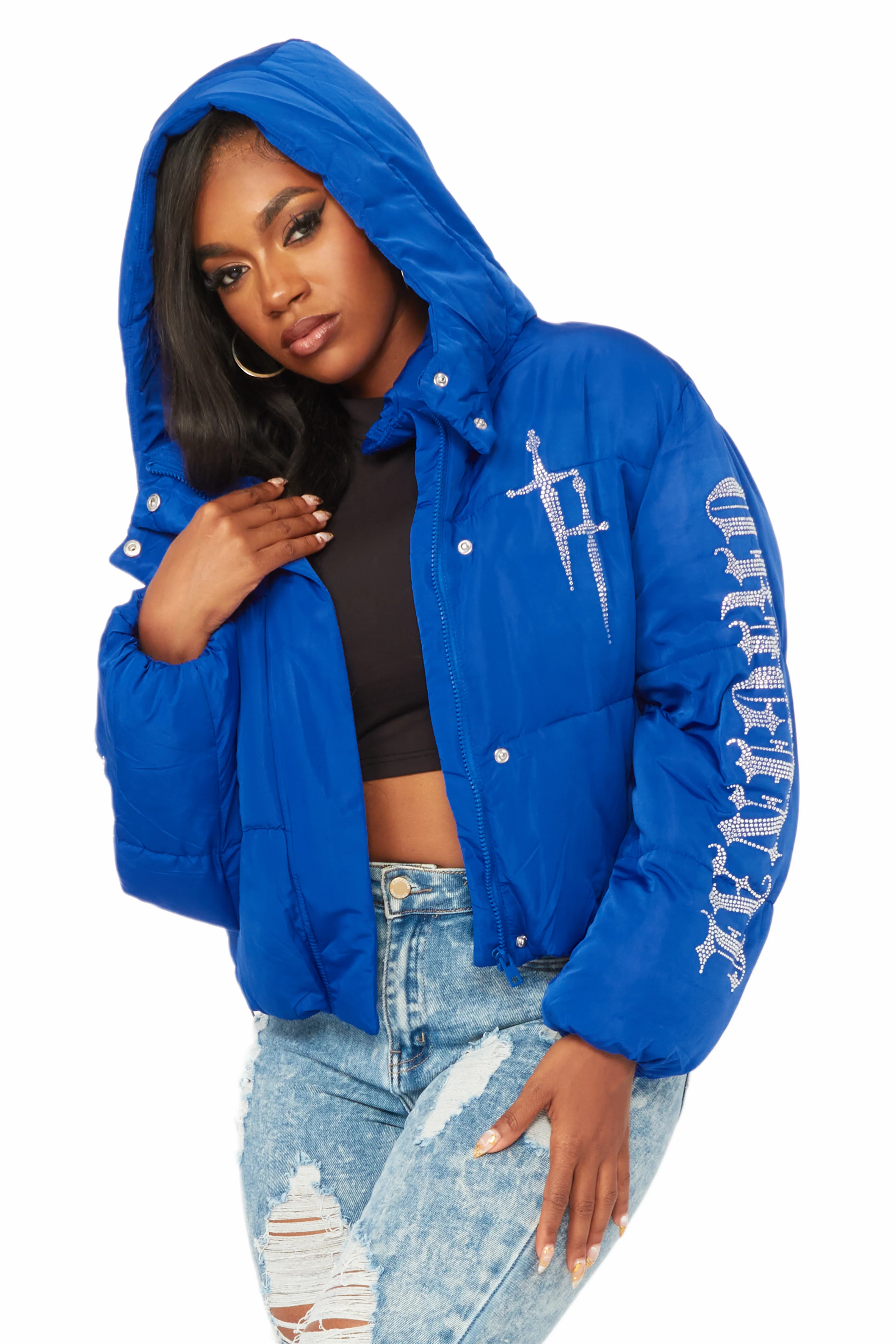 Kalisha Royal Blue Rhinestone Puffer Jacket - Image 5