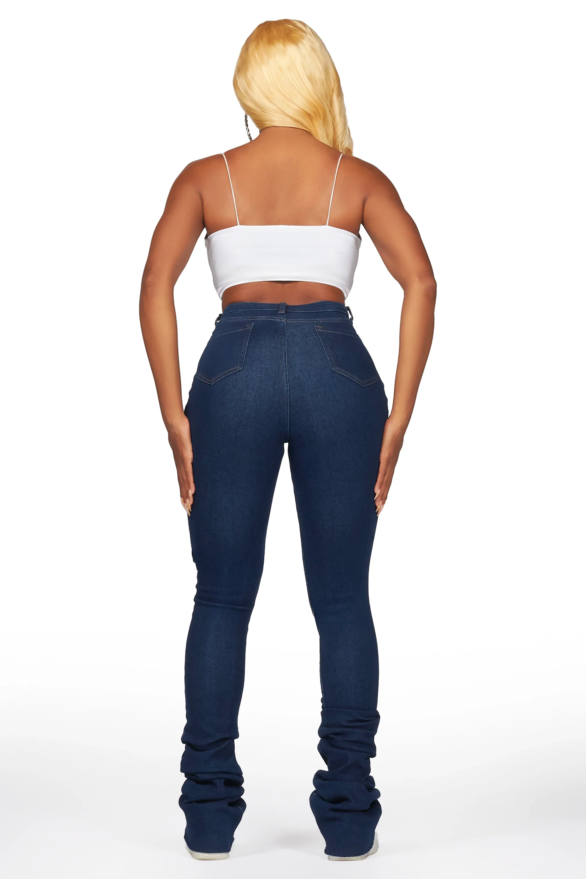 Nadine Dark Wash Distressed Super Stacked Jean - Image 5