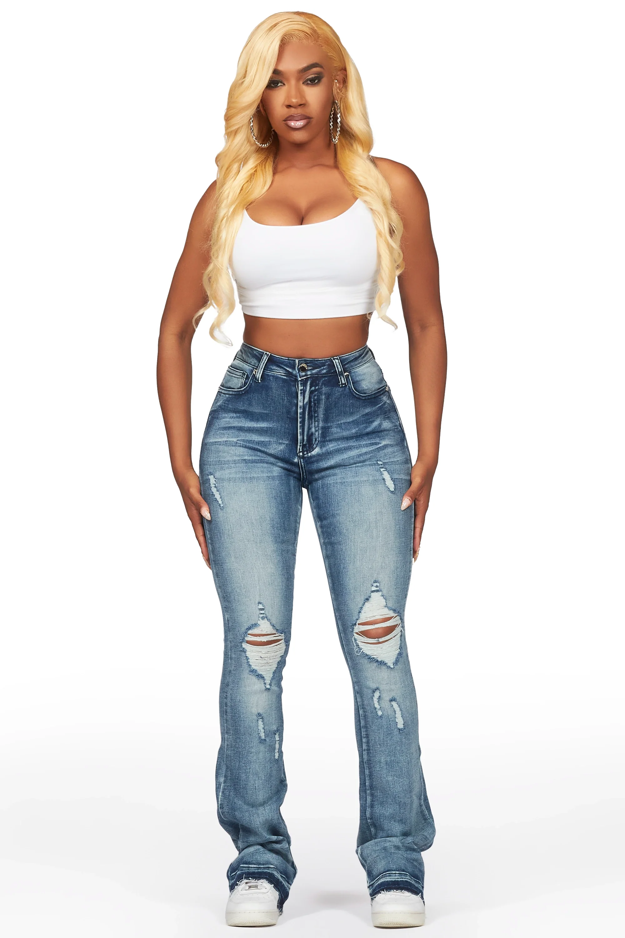 Leilany Dark Wash Stacked Flare Jean - Image 3