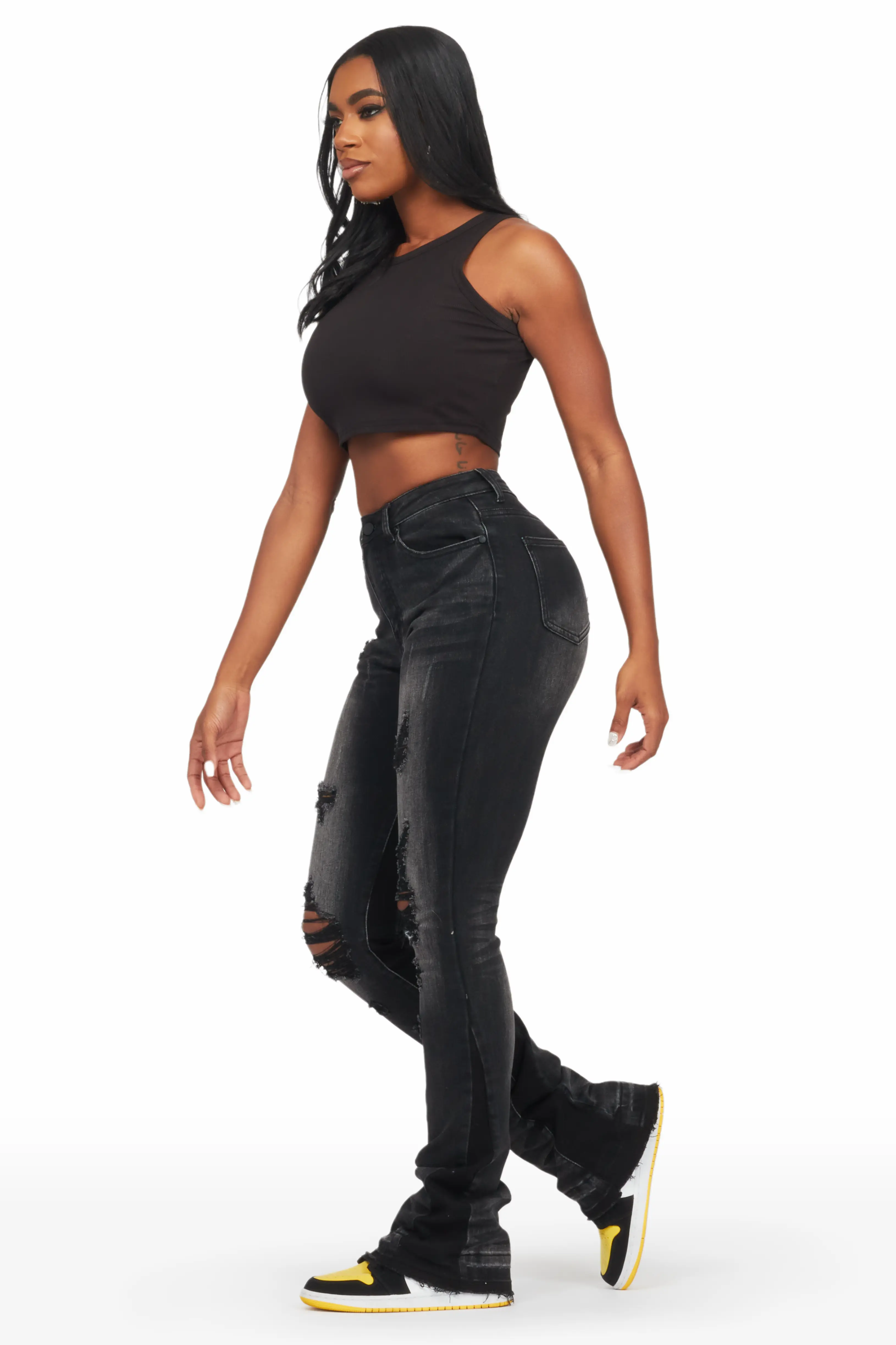 Jazminn Black Wash Stacked Flare Jean - Image 4