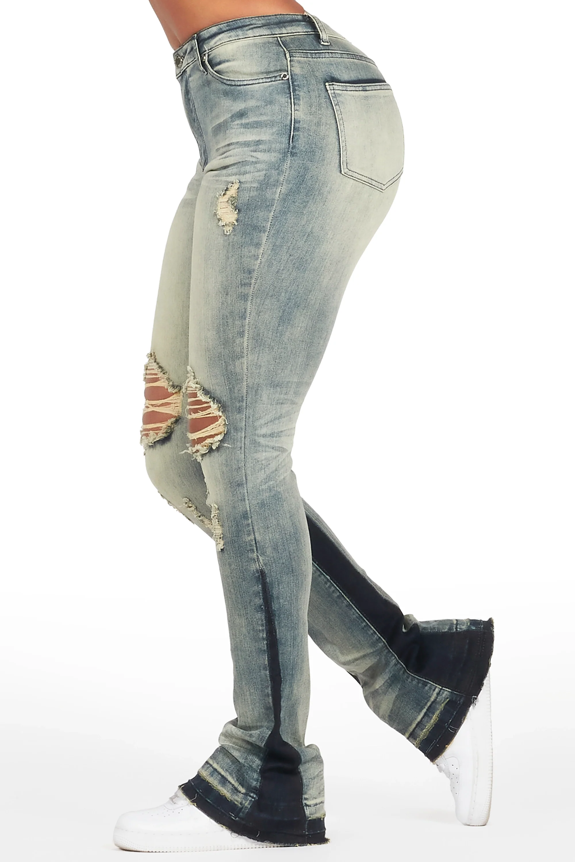 Jazminn Tinted Dark Wash Stacked Flare Jean - Image 4