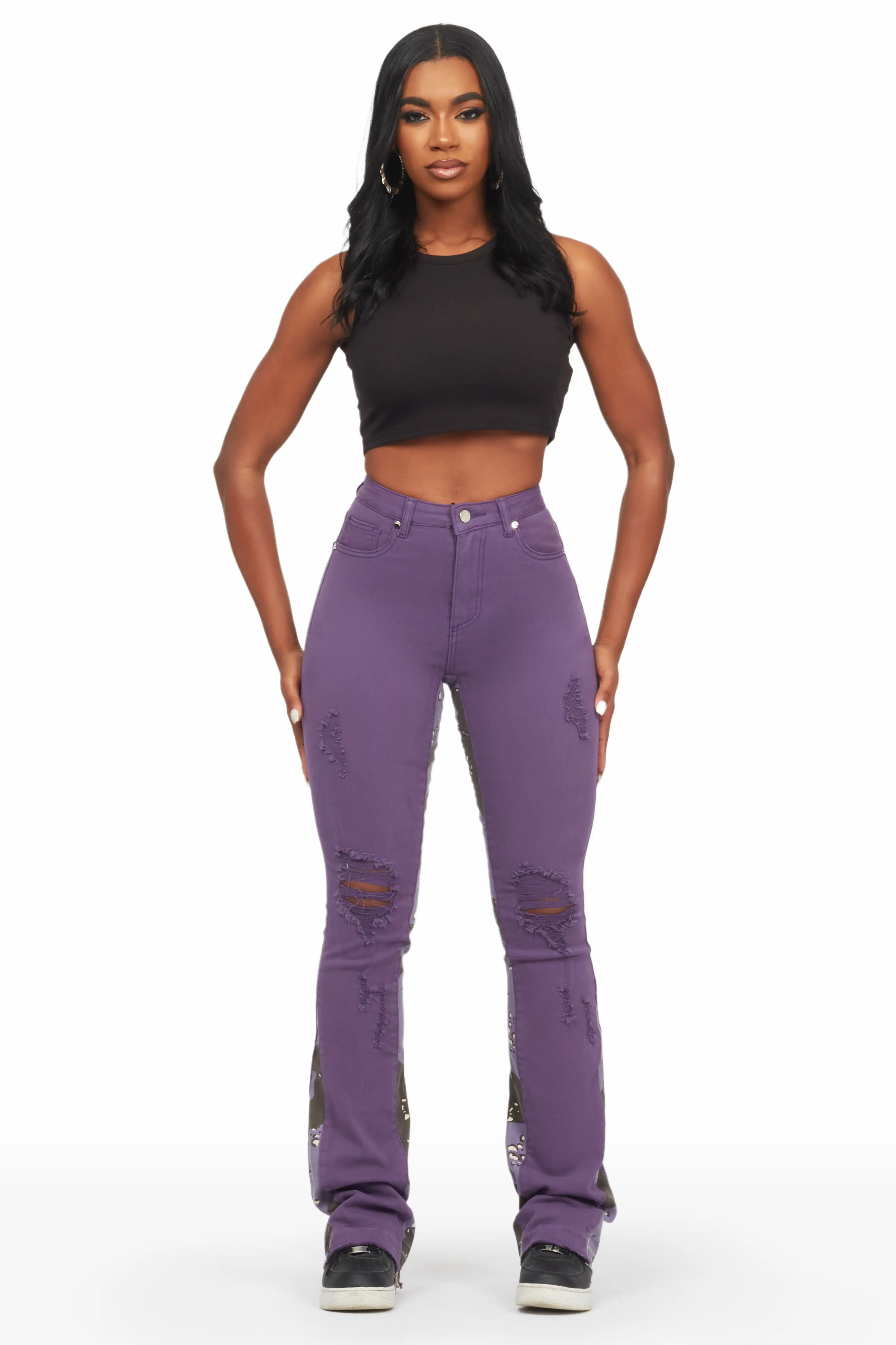 Khaleesy Purple Stacked Flare Jean - Image 3