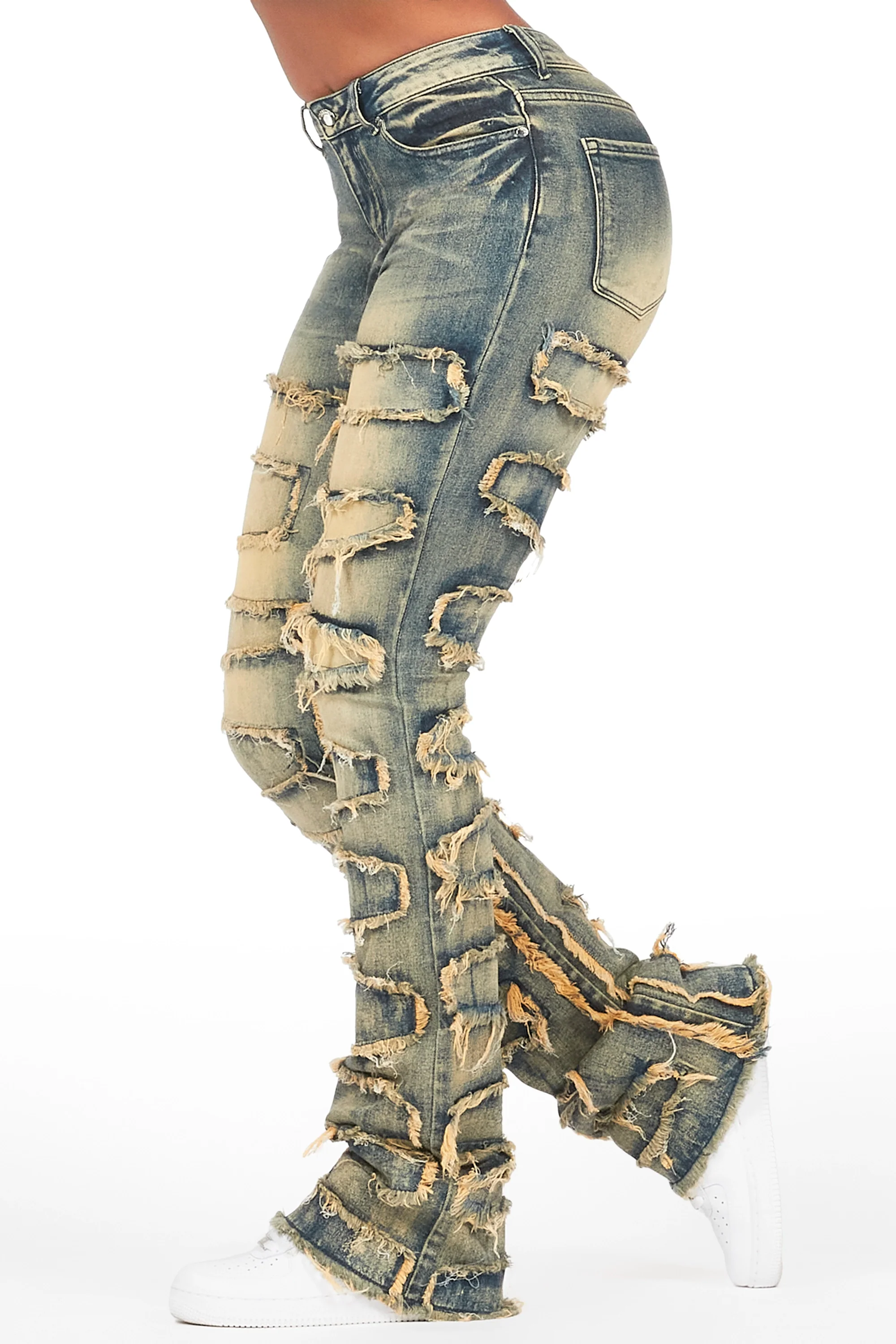 Zariyah Tinted Dark Wash Stacked Flare Jean - Image 4