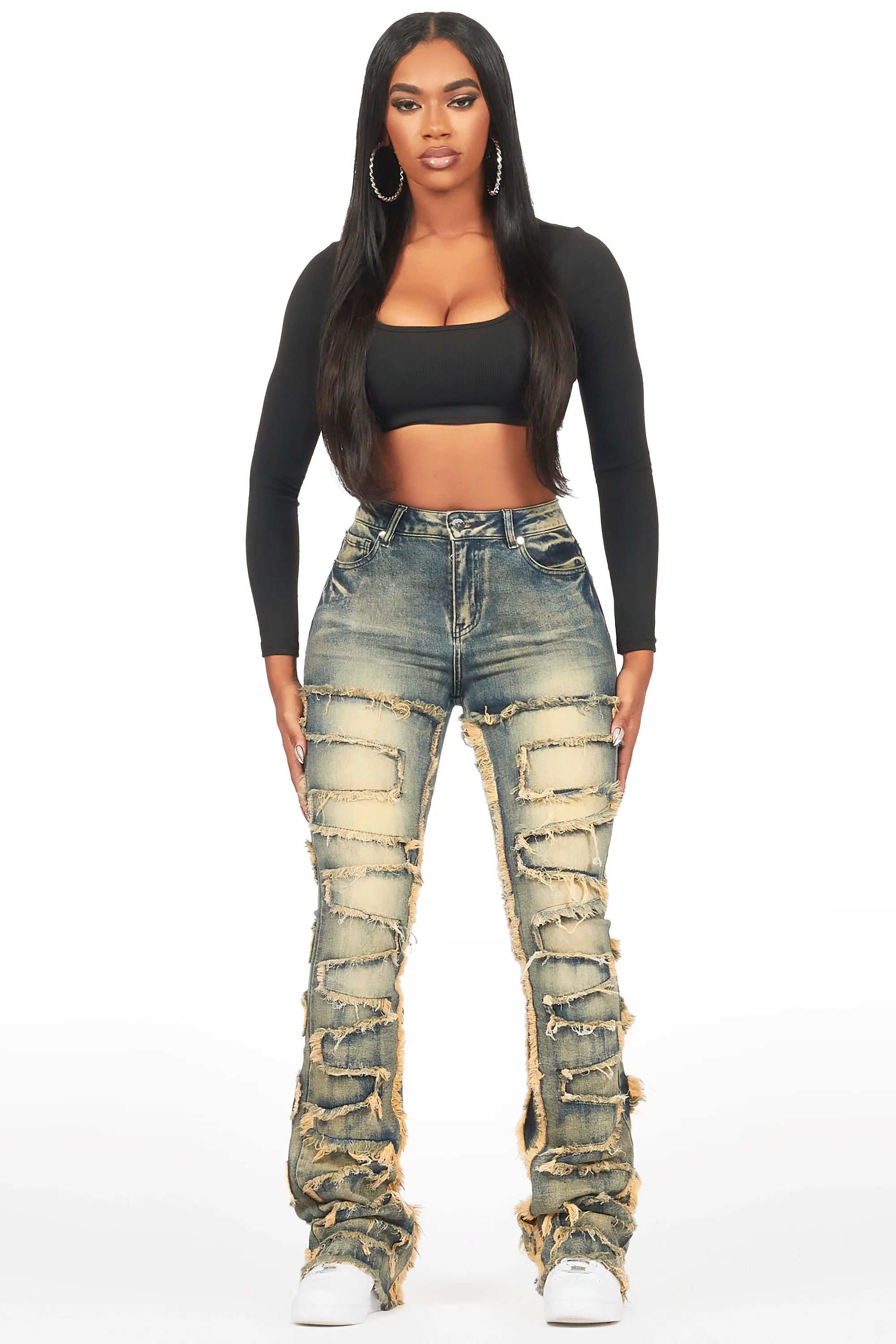 Zariyah Tinted Dark Wash Stacked Flare Jean - Image 6