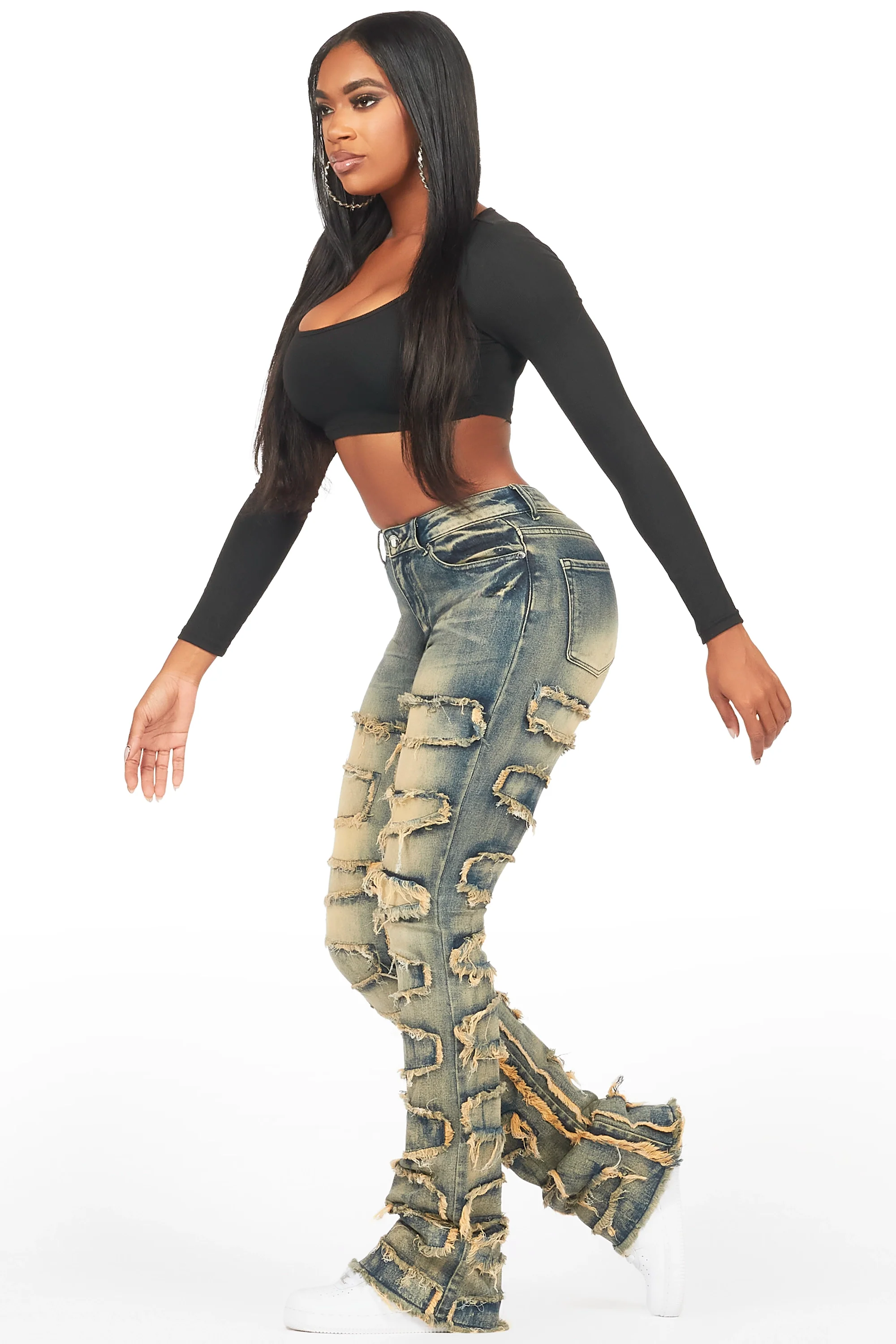 Zariyah Tinted Dark Wash Stacked Flare Jean - Image 7