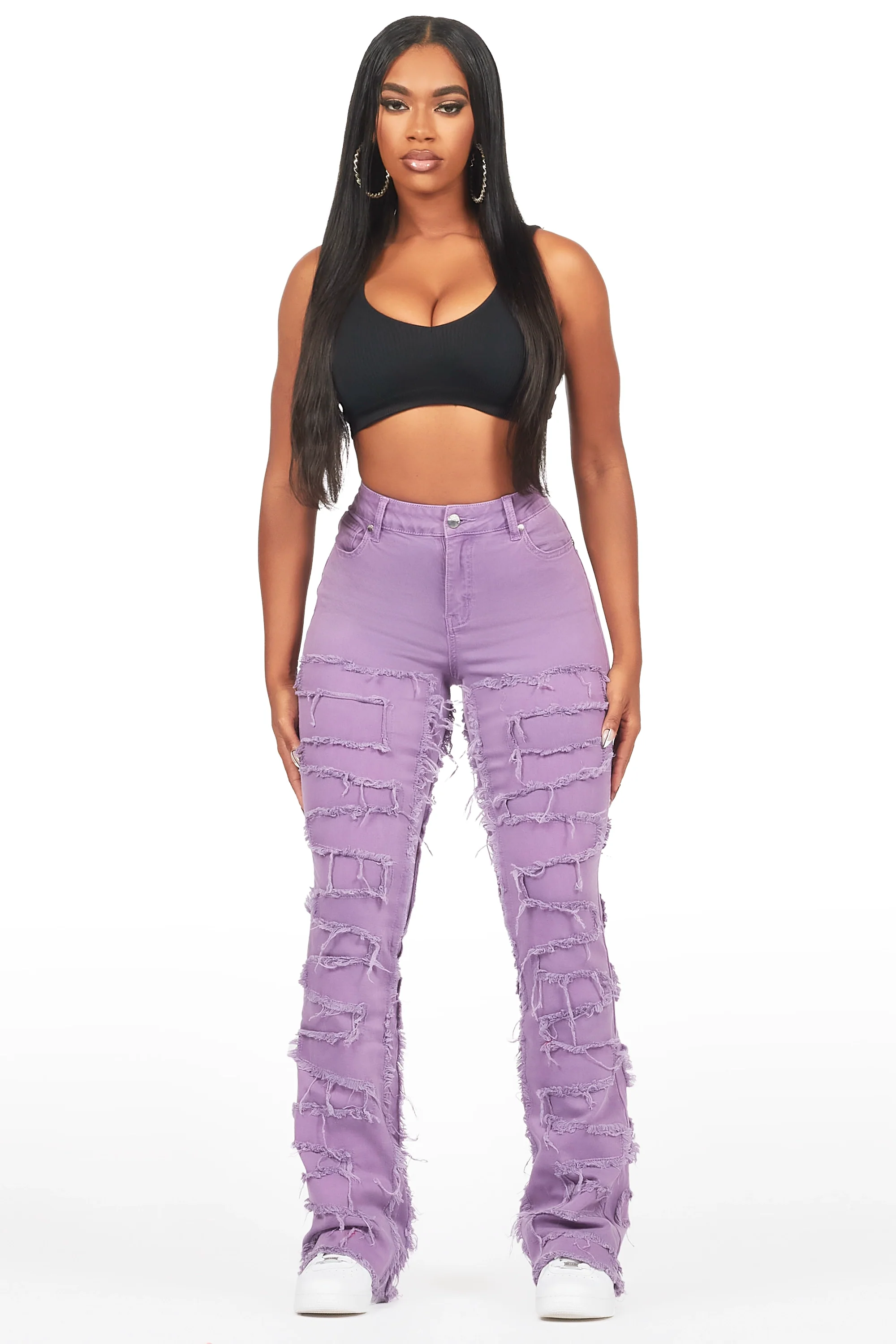Zariyah Purple Stacked Flare Jean - Image 2