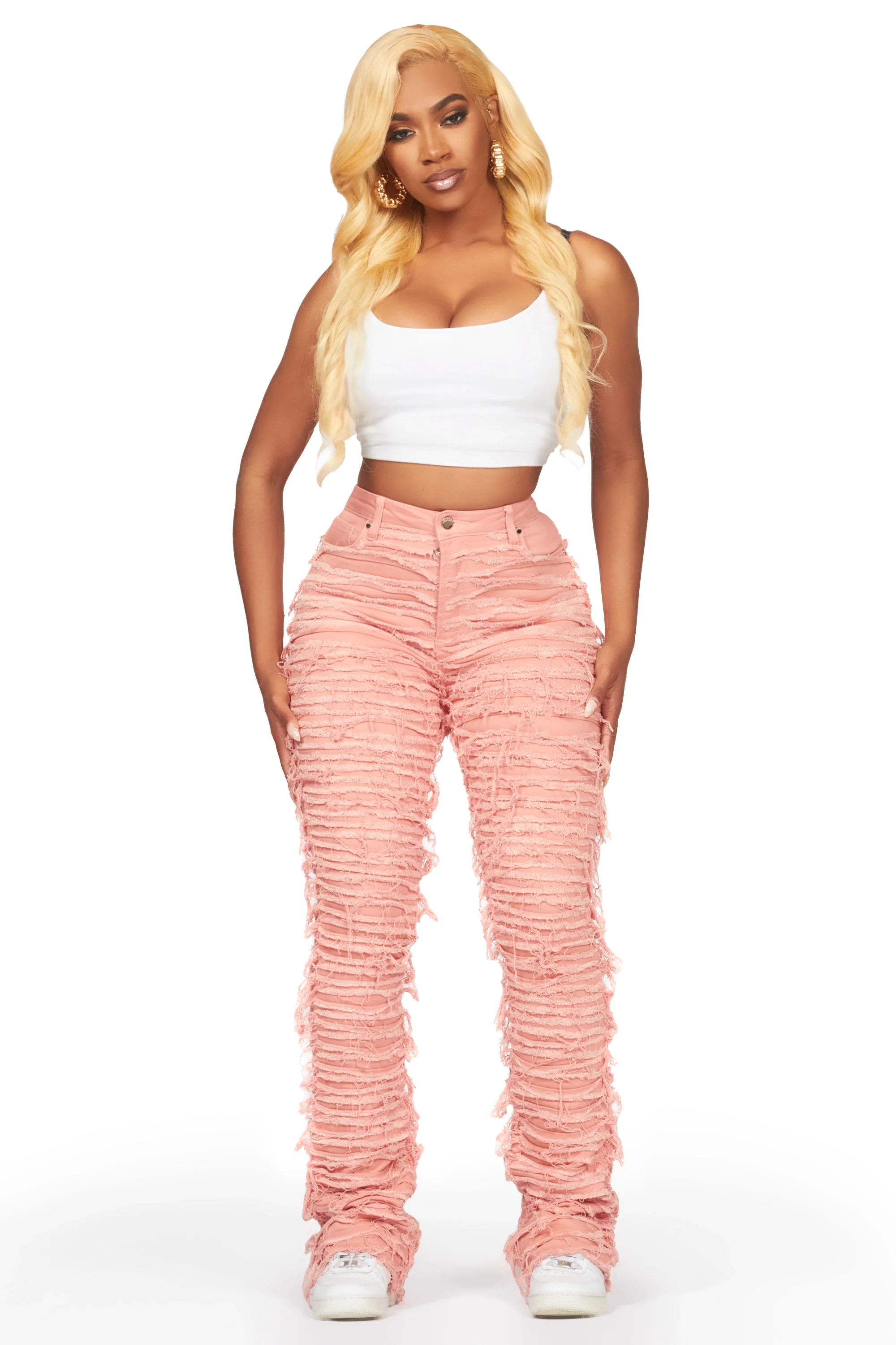 Melany Pink Stacked Flared Jean - Image 2