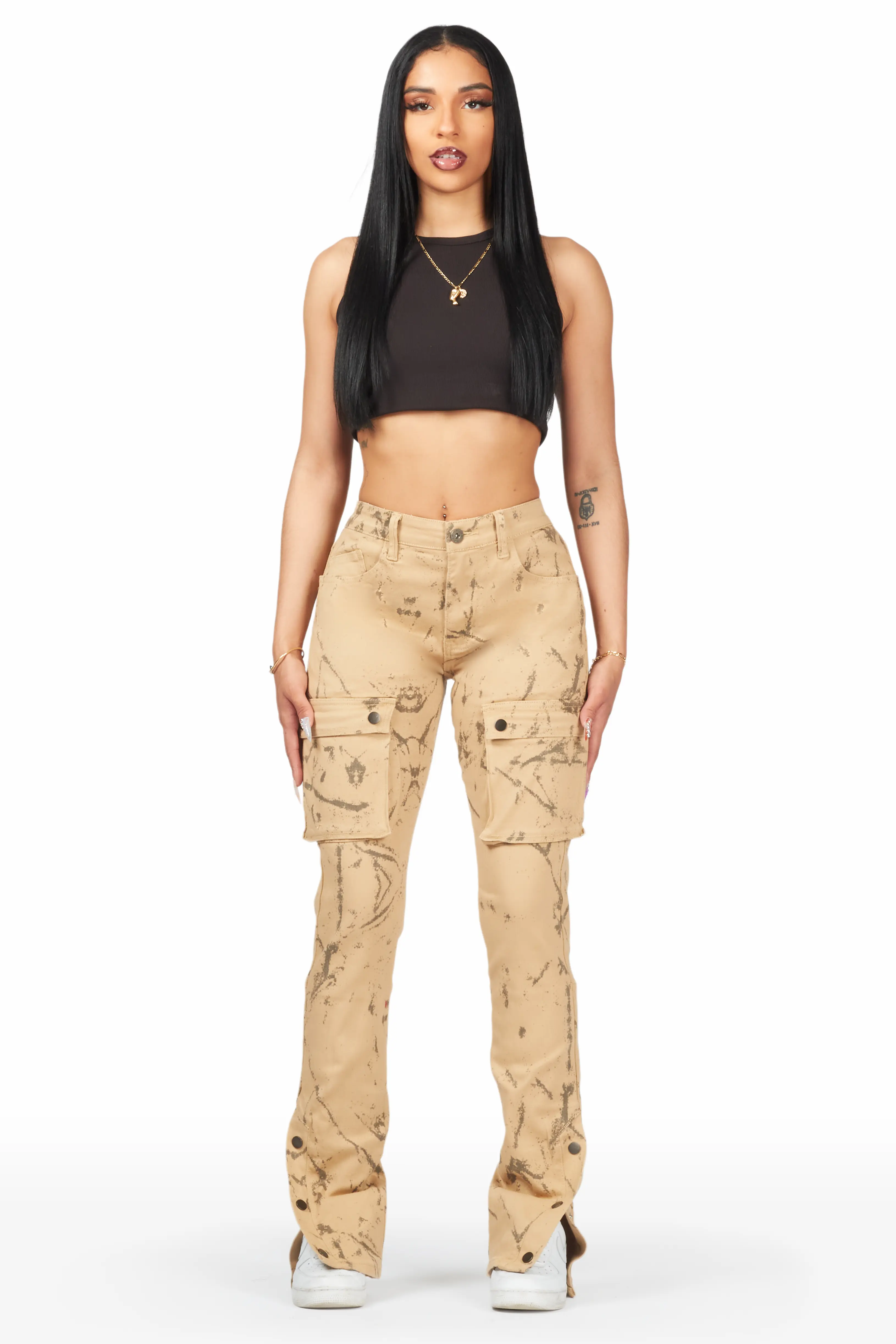 Shikira Tan Marble Stacked Flare Jean - Image 2