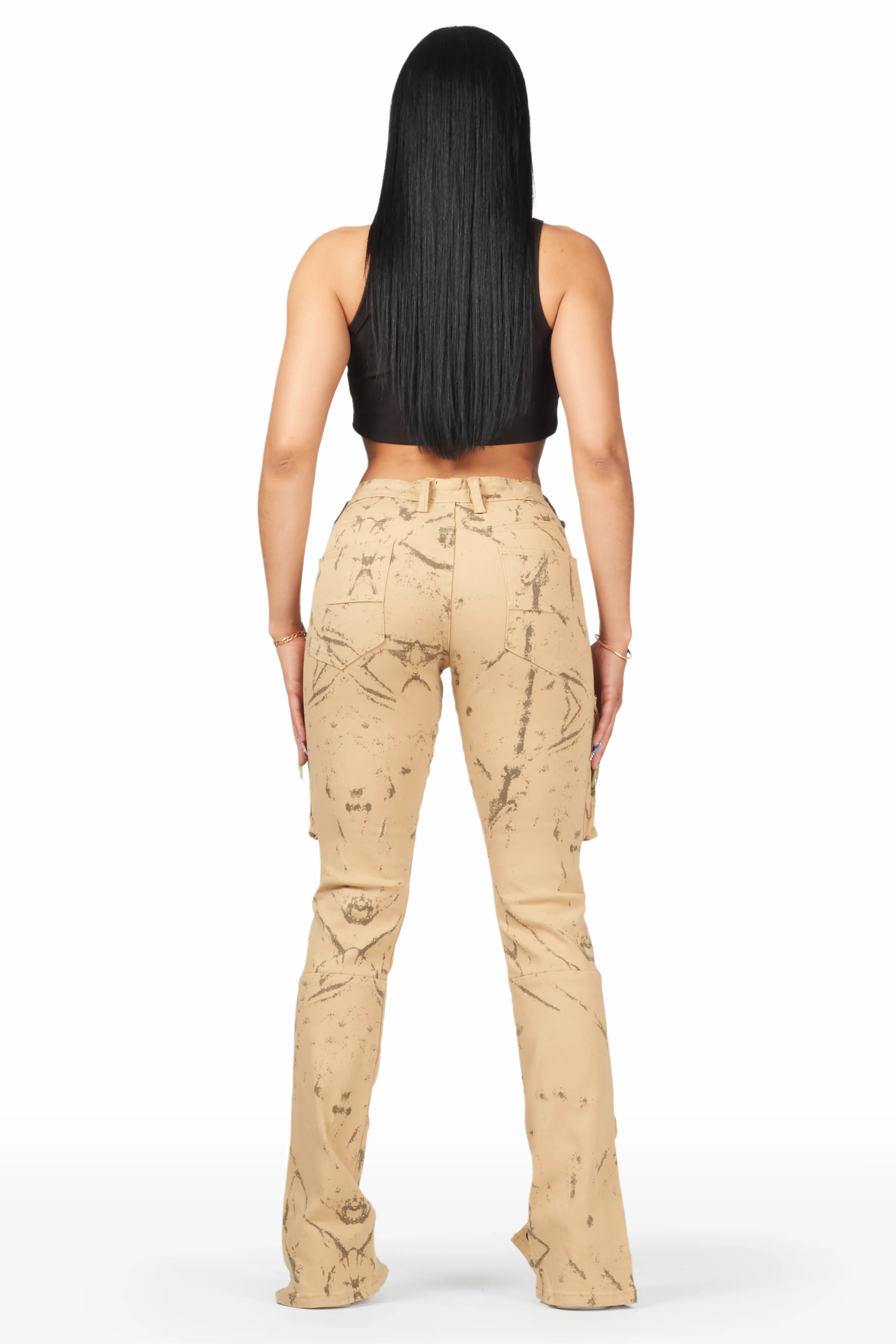 Shikira Tan Marble Stacked Flare Jean - Image 5