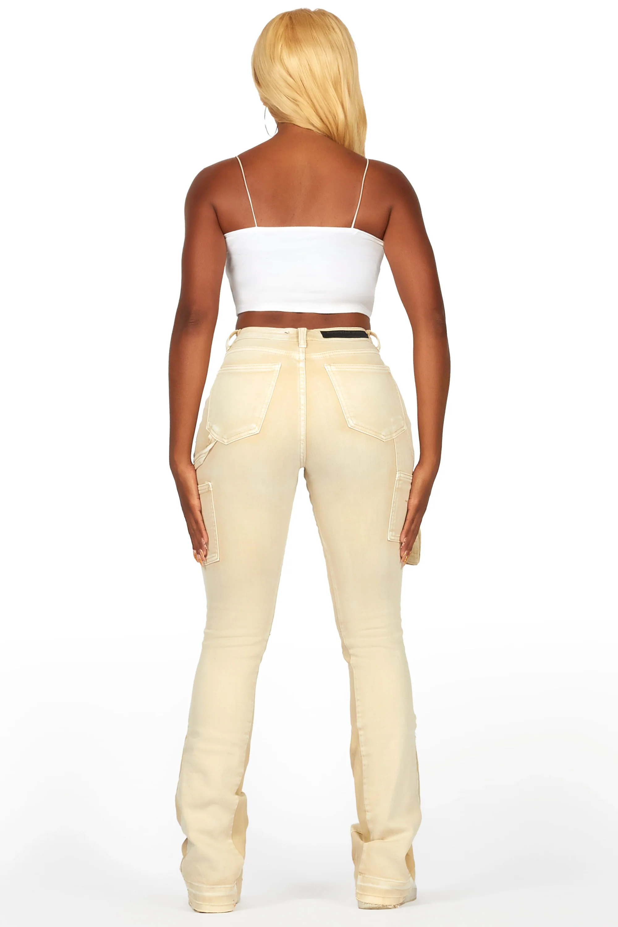 Galexus Beige Stacked Flare Jean - Image 5