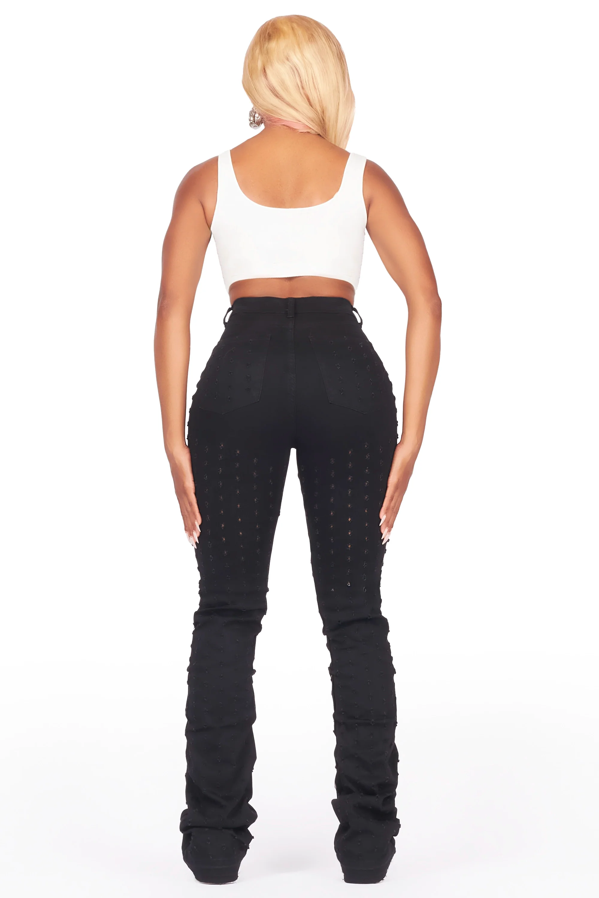 Valondra Black Stacked Flare Jean - Image 5