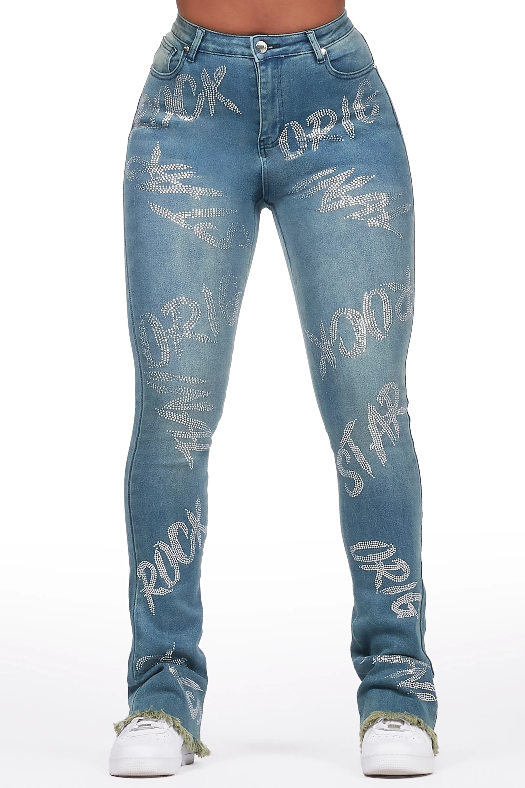 Chequea Tinted Dark Wash Stacked Flare Jean